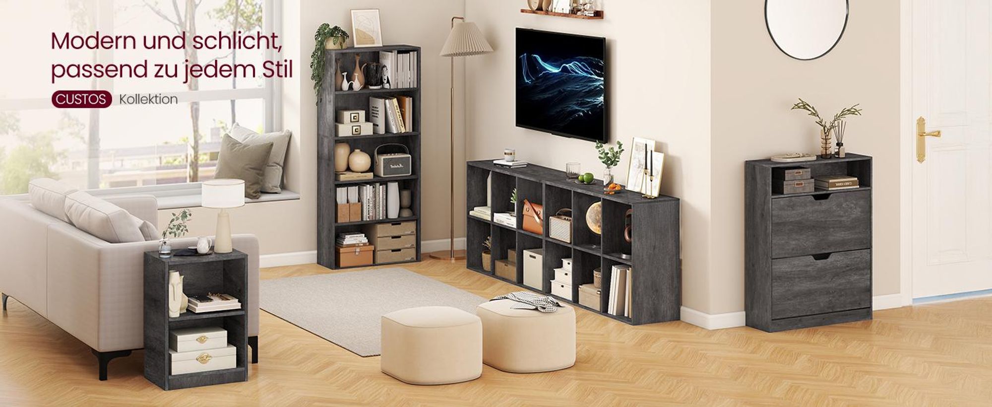 VASAGLE Schuhschrank 2 Klappen, Schuhregal, Schuhaufbewahrung, offenes Fach, Trennwand verstellbar, für 11-16 Paar Schuhe, Flur,24x80x102cm, nebelgrau