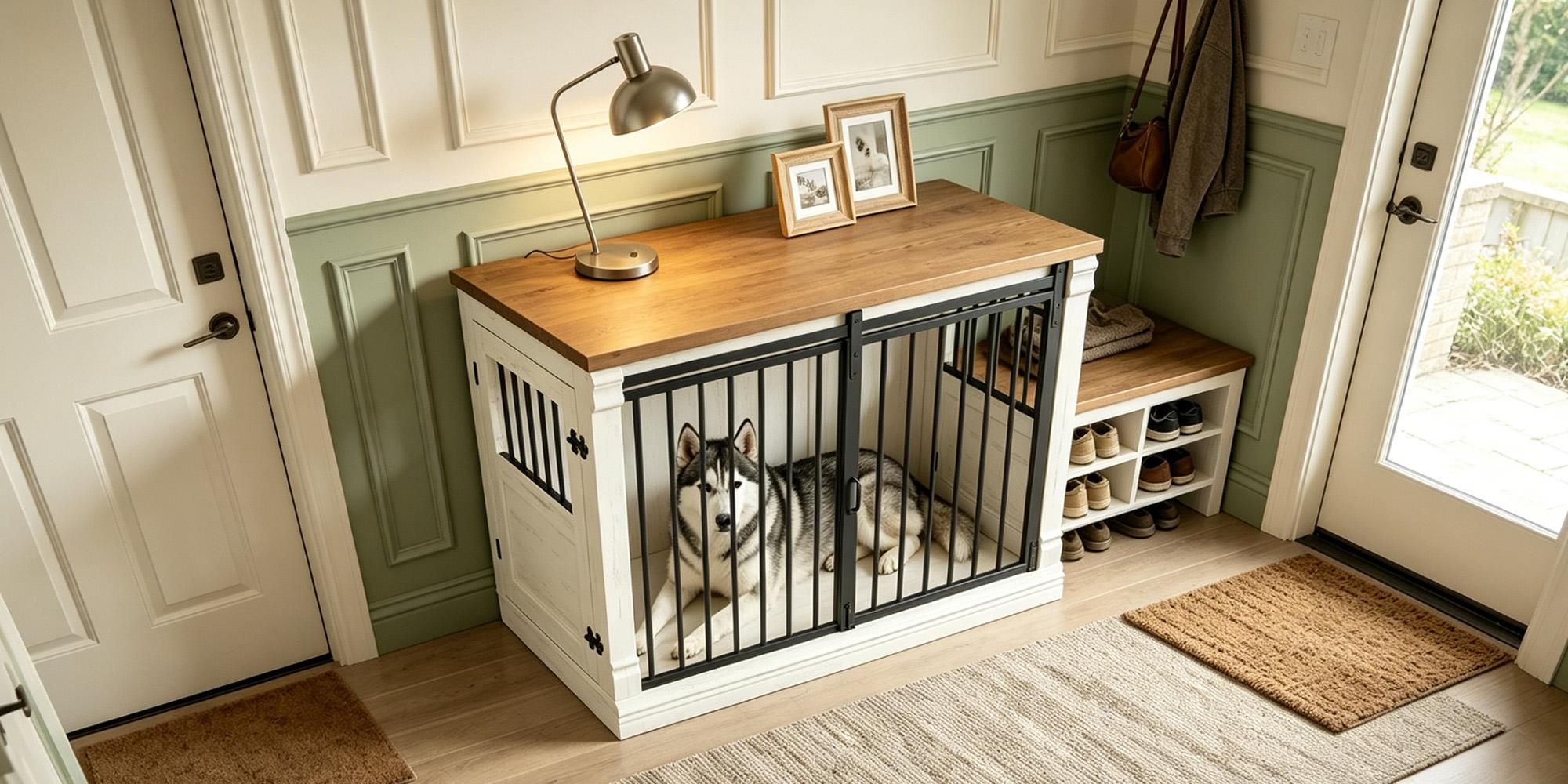 101cm Hundekäfig-Möbel, Hundebox für Zuhause mit 3 Türen Hundebox Holz, Schiebetüren, für Kleine, Mittlere, Große Hunde, Robuster, Beistelltisch