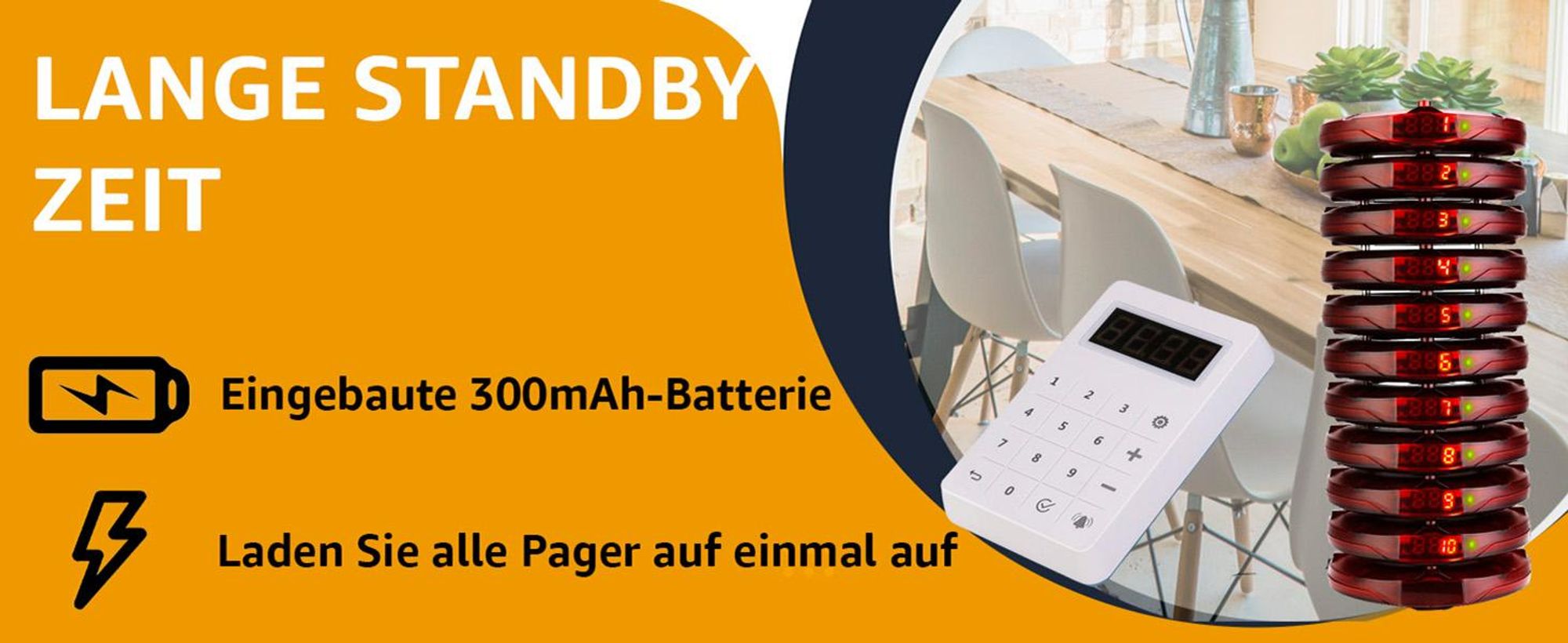 Retekess TD158 Pager System, Pager Rufsystem, LED-Röhrenanzeige, 4 Anrufmodi, Akku mit Großer Kapazität, Stumme Tastatur, Restaurant Pager, Pager für klinik, Hotel(mit Digitalröhre)