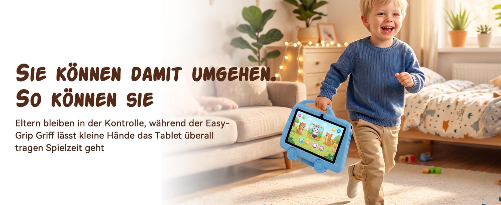 Tabwee K8 Kinder Tablet 7" , robuste Schutzhülle mit Griff und Ständer, Elternkontrolle, 4GB+32GB, Lern- & Spieltablet für Kinder von 3 bis 7 Jahren