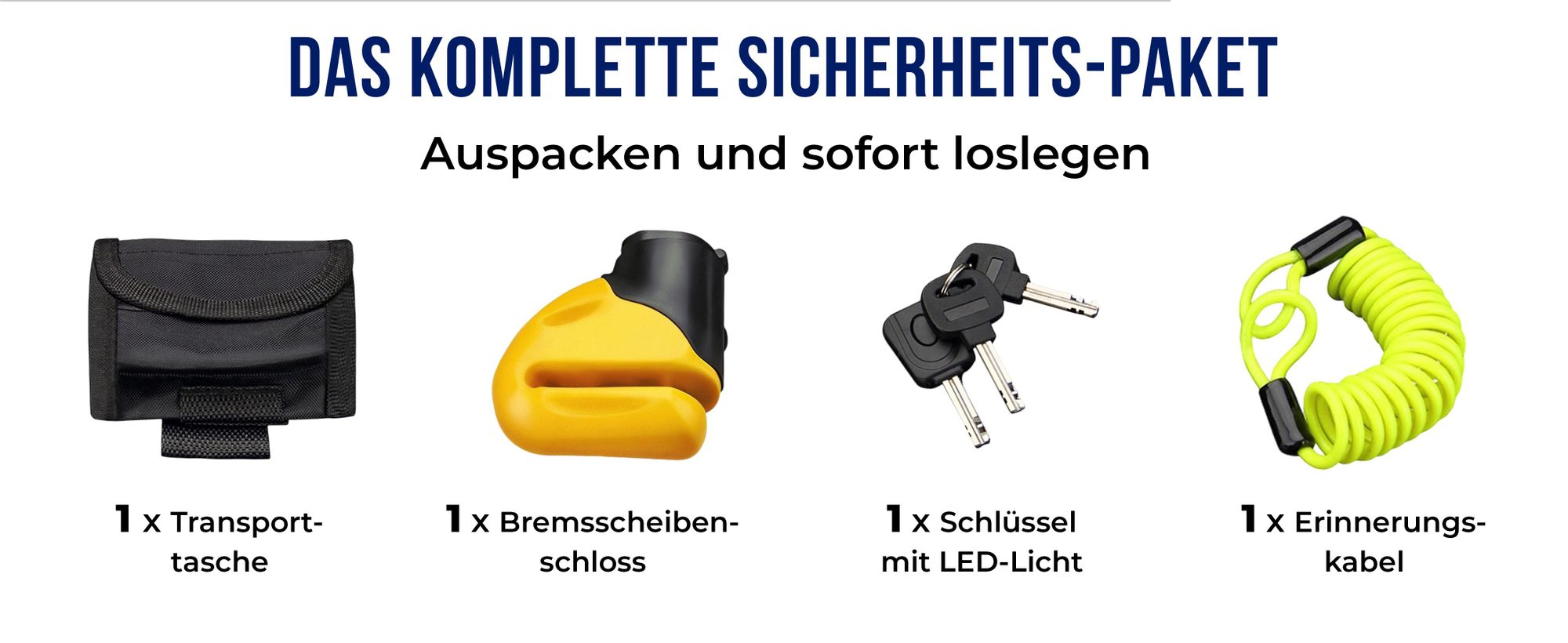 MONZANA Bremsscheibenschloss Set mit Erinnerungskabel 3 Schlüssel