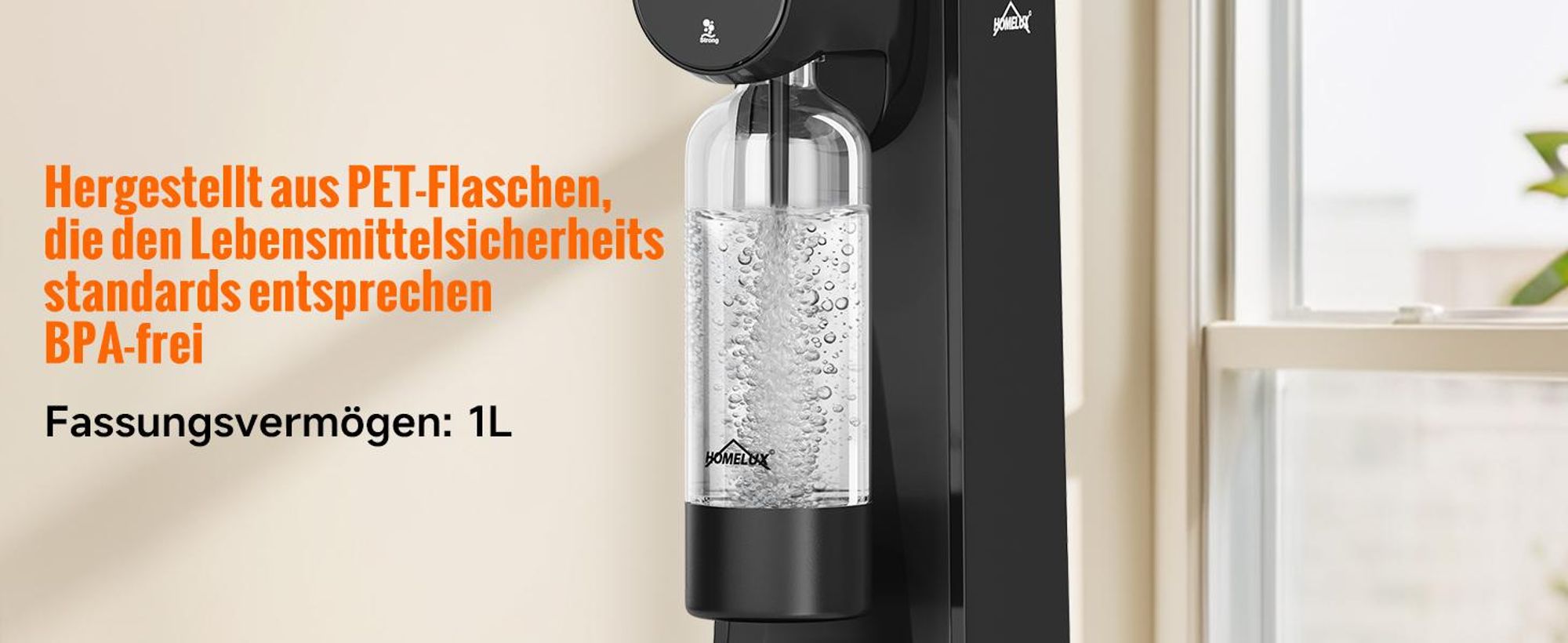 Wassersprudler, Elektrischer Sprudelwasser Maschine mit 1 PET-Flasche, Soda Maker, Wasser Sprudel GeräT, Water Carbonator, Touchscreen,3-stufig