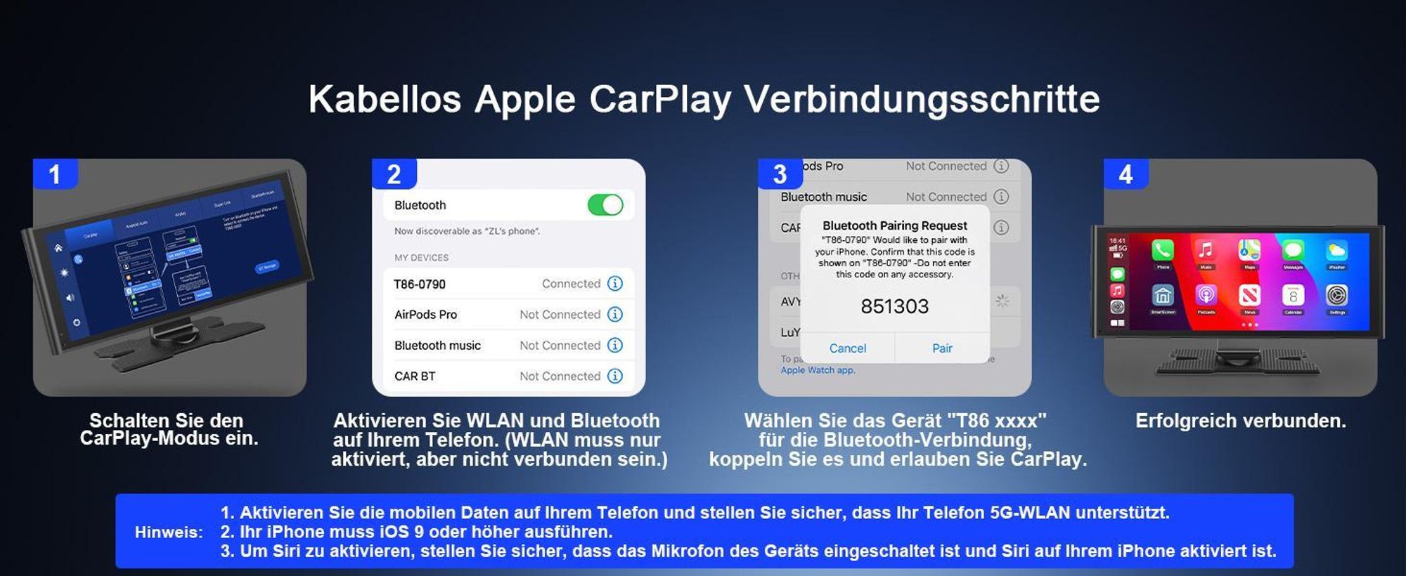 AVYLET 10,26" Wireless Carplay Display für Apple Carplay & Android Auto Tragbarers Carplay Autoradio mit IP67 Rückfahrkamera GPS Bluetooth Mirror Link