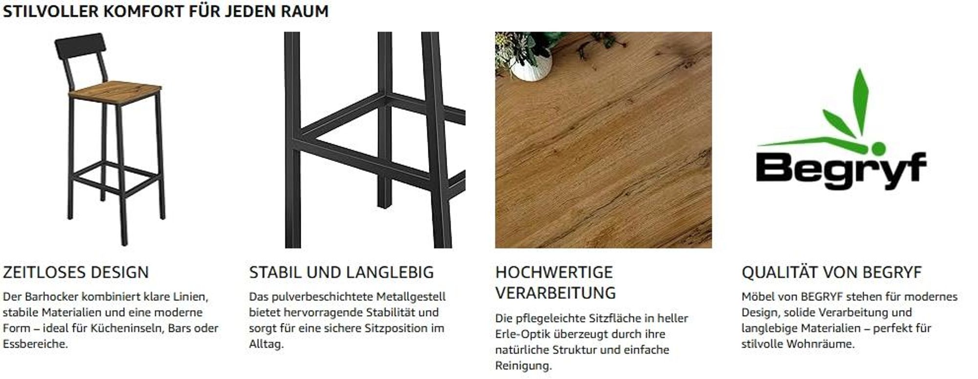 BEGRYF 2er-Set Barhocker Industrial, 90 cm, Sitz 30x30 cm, Hocker mit Rückenlehne, Metallgestell, Holzoptik Eiche, Tresen & Küchentisch