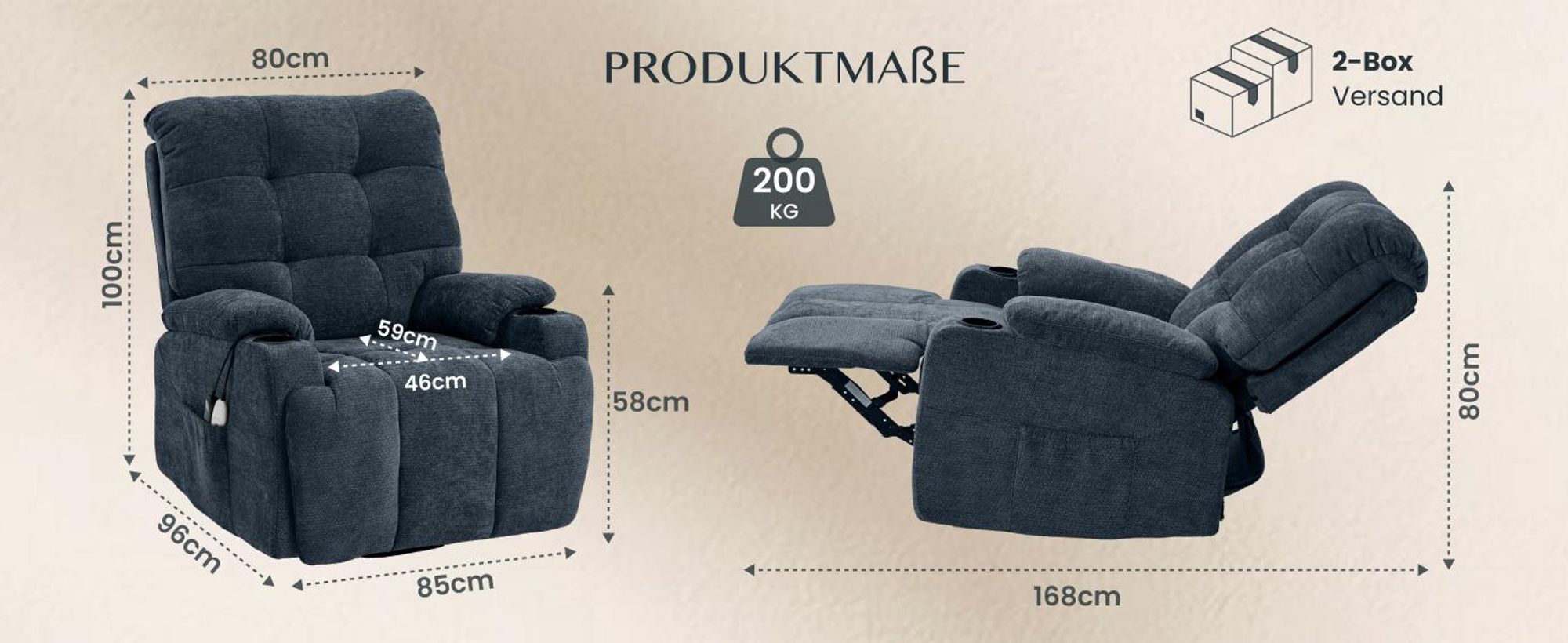 FLEXISPOT XR7 Elektrischer Relaxsessel, Massagesessel mit Heizfunktion, 360°drehbar, USB-Anschluss, 105°-165° verstellbar, belastbar bis 200 kg (Blau)