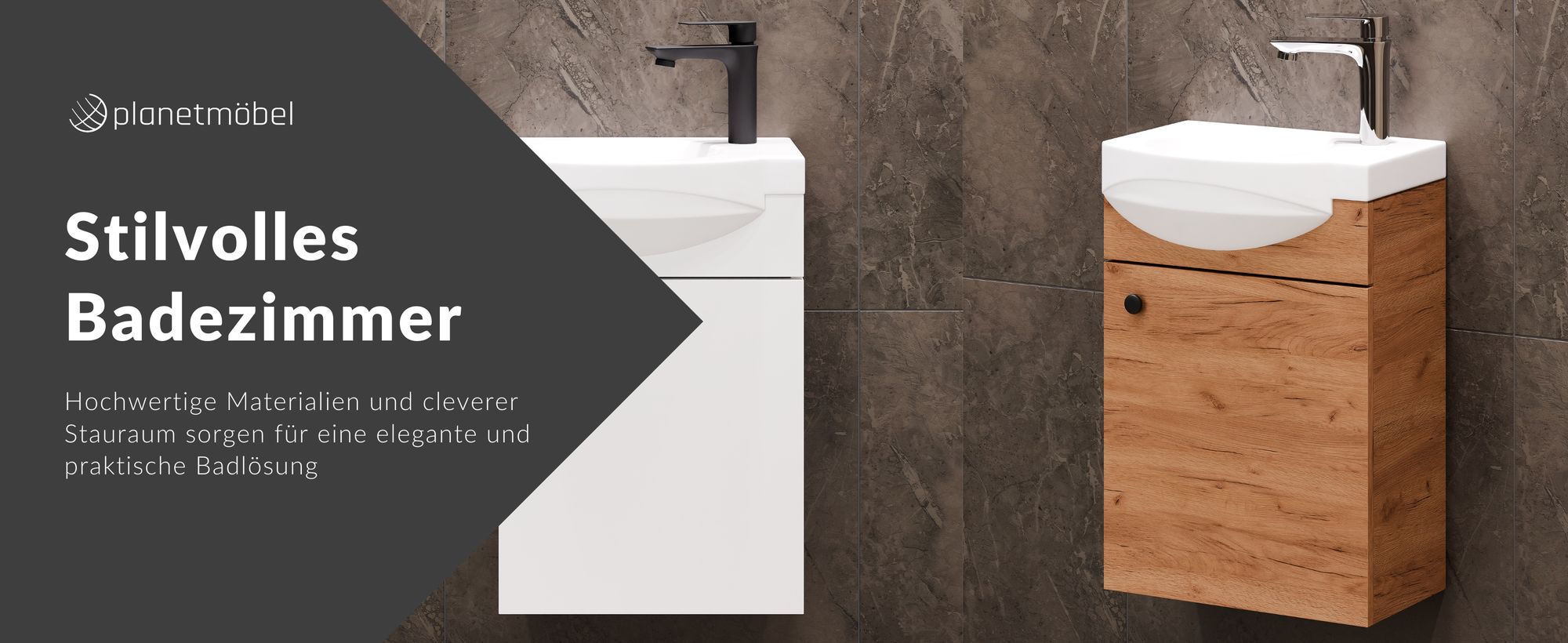 Planetmöbel Badmöbel Set 40cm Gäste WC Waschtischunterschrank Keramikwaschbecken Anthrazit