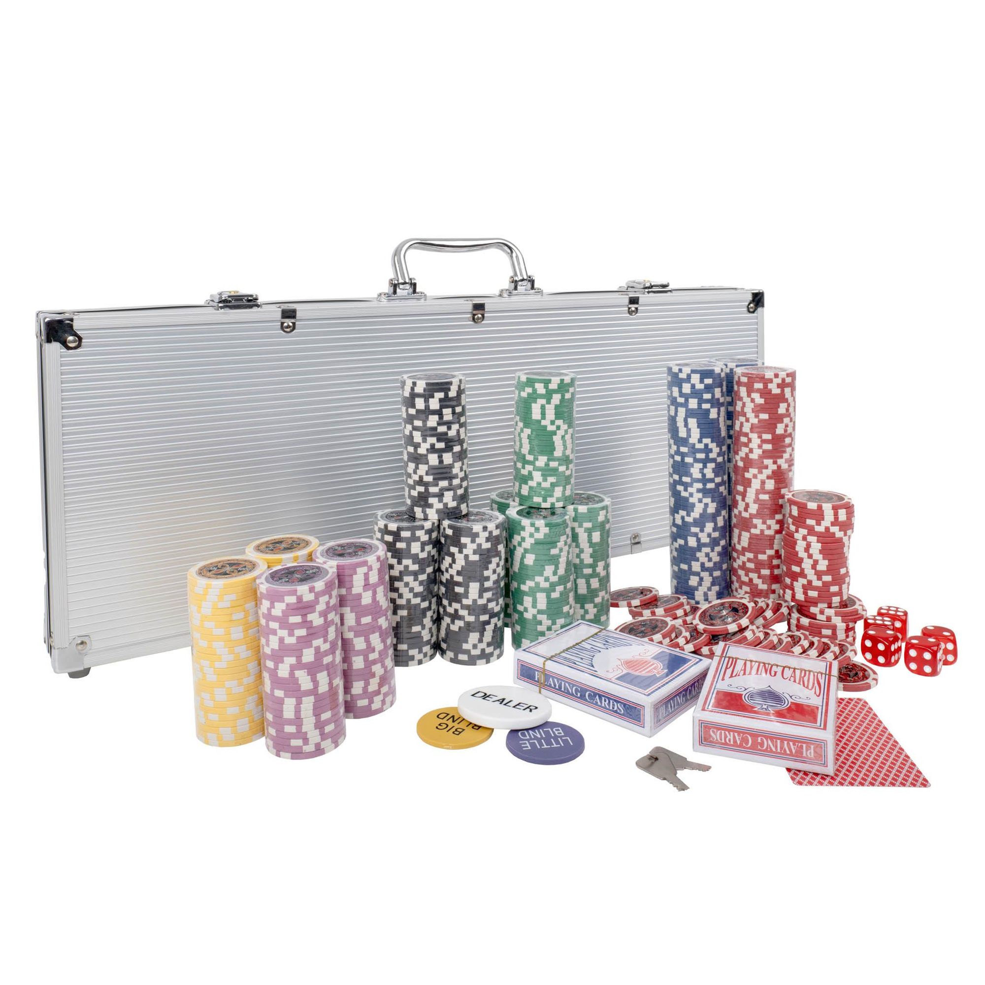 Poker Set Premium 500 Chips 11,5g mit Metallkern – 6 Wertstufen, Aluminium Koffer, 2 Kartendecks & Zubehör