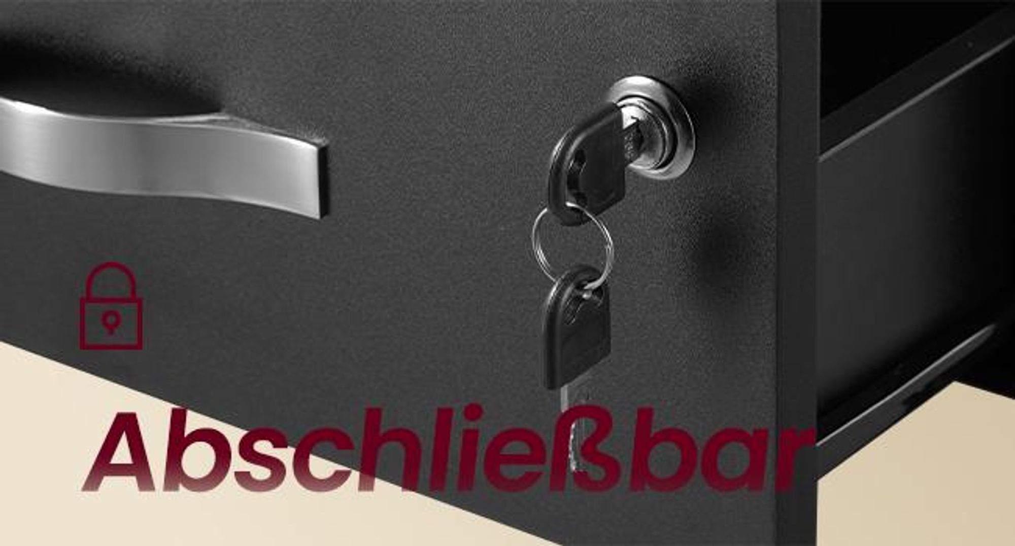 VASAGLE Rollcontainer, Aktenschrank 2 Schubladen, abschließbar, Büroschrank