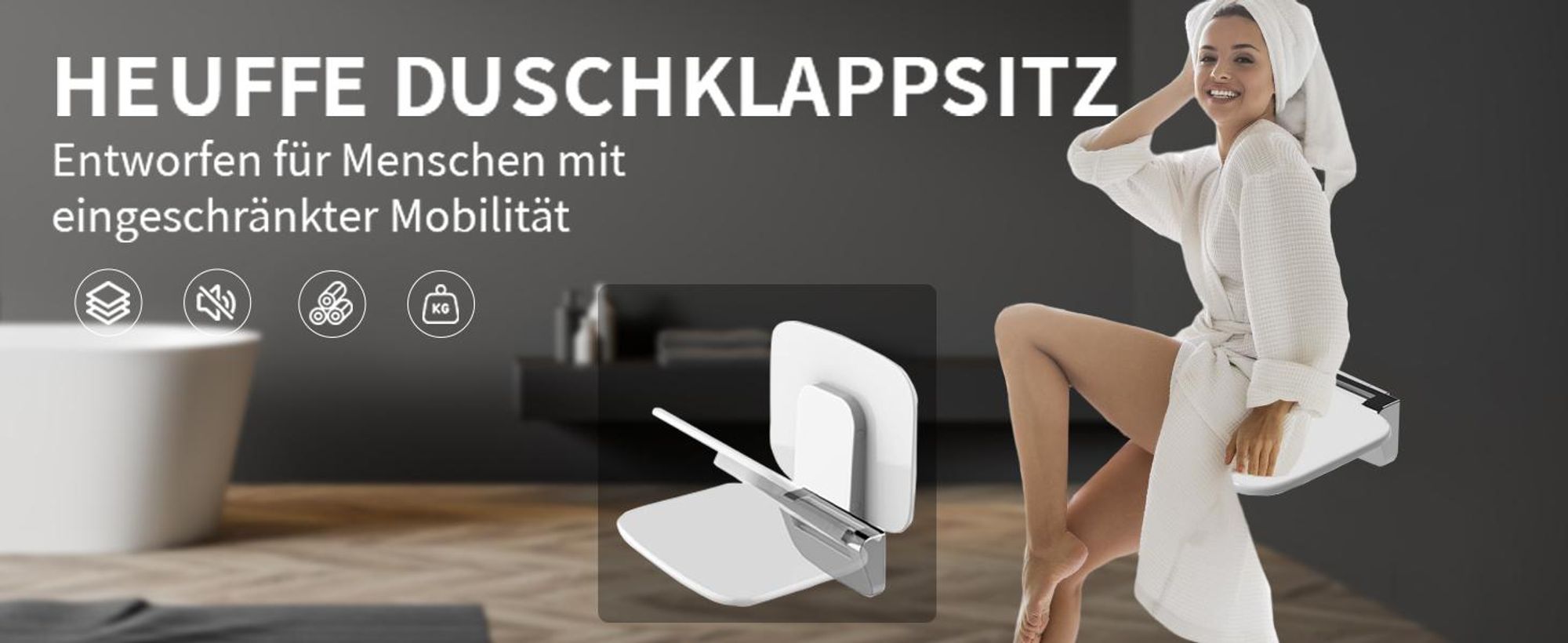 HEUFFE Duschsitz Klappbar Wandmontage Duschklappsitz Klappsitz Dusche bis 200kg Badestuhl Duschhocker-Badhocker Hocker Duschstuhl für Senioren,