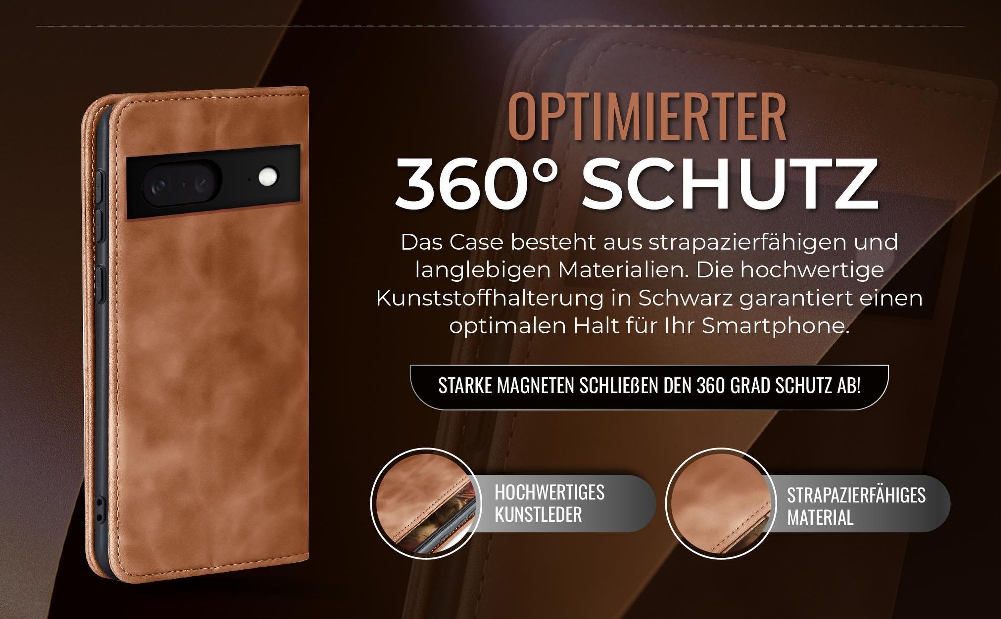 Hellbraune Handyhülle für Google Pixel 8 mit 360 Grad Schutz