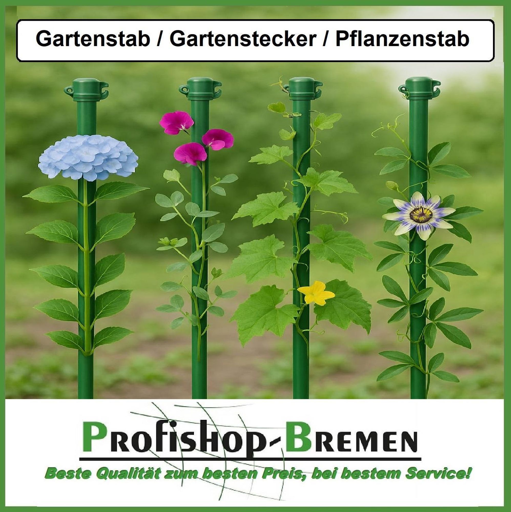 Gartenstab Pflanzstab Pfosten grün beschichtet Zaunpfosten Ø 16 mm mit Kappe und angespitztem Bodenstück 150 cm Länge 2-teilig