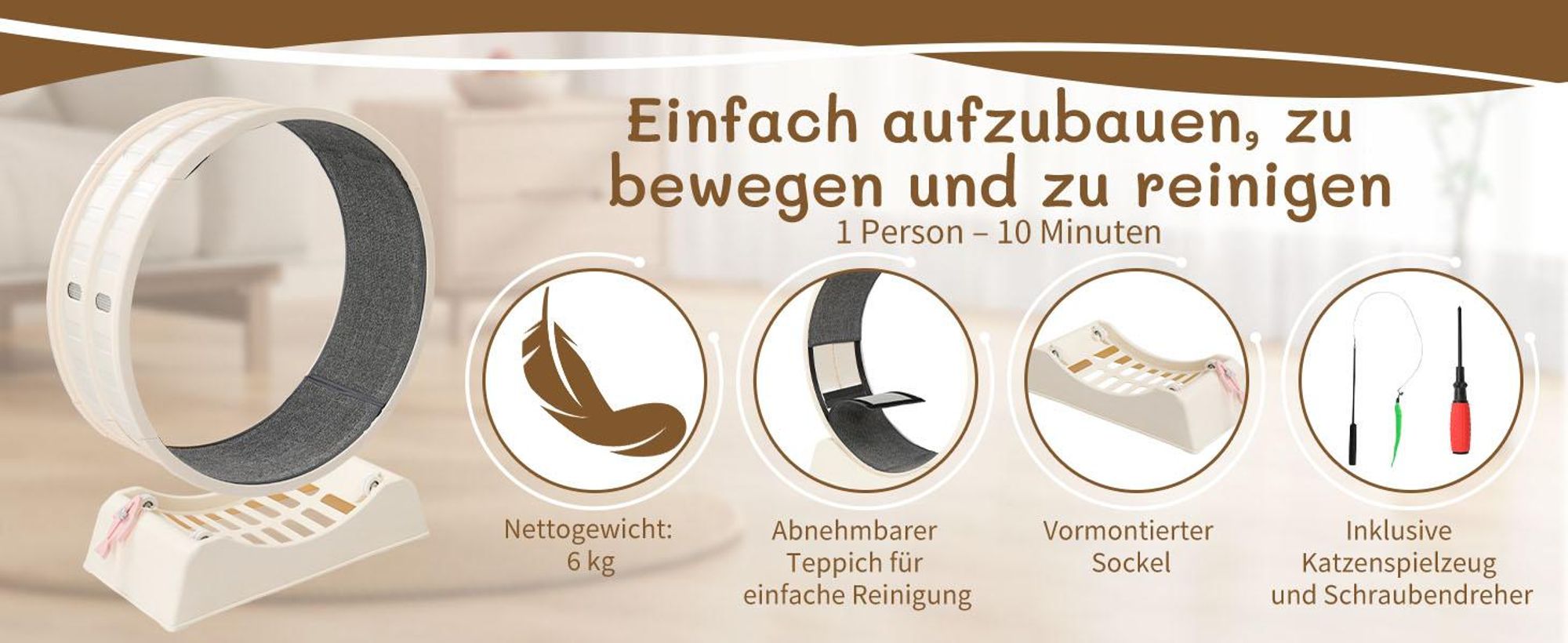 FCH Katzenlaufrad, Laufband für Katzen, Innendurchmesser 80cm, PP-Kunststoff, leise Laufband und Sicherheitsschloss-Design, Cremefarben