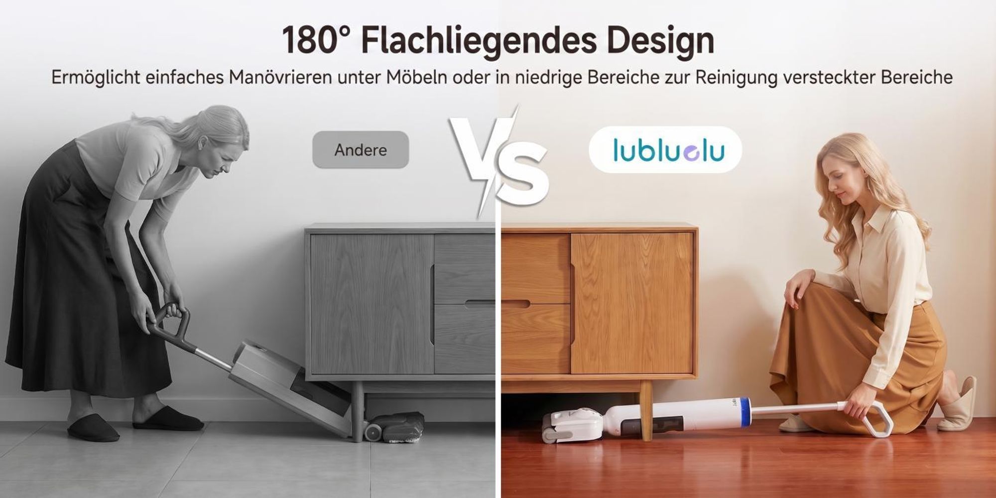 Bezdrátový mokro-suchý vysavač Lubluelu T9 s funkcí mopu, čistič tvrdých podlah (21 000 Pa), rozložený design 180°, doba provozu 45 minut, samočištění