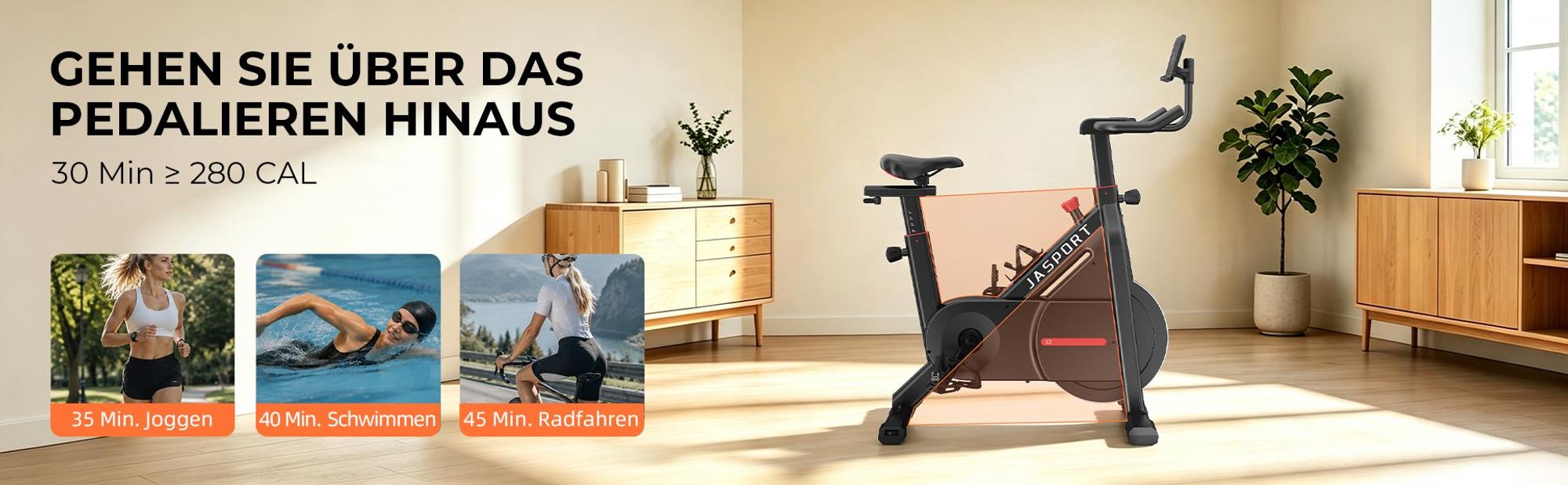 JASPORT C3 - Smart Indoor Speedbike-Magnetwiderstand-Heimtrainer Leises Kardio Fitnessbike 7,5 kg Alu-Schwungrad App mit Video-on-Demand-Trainingskurs