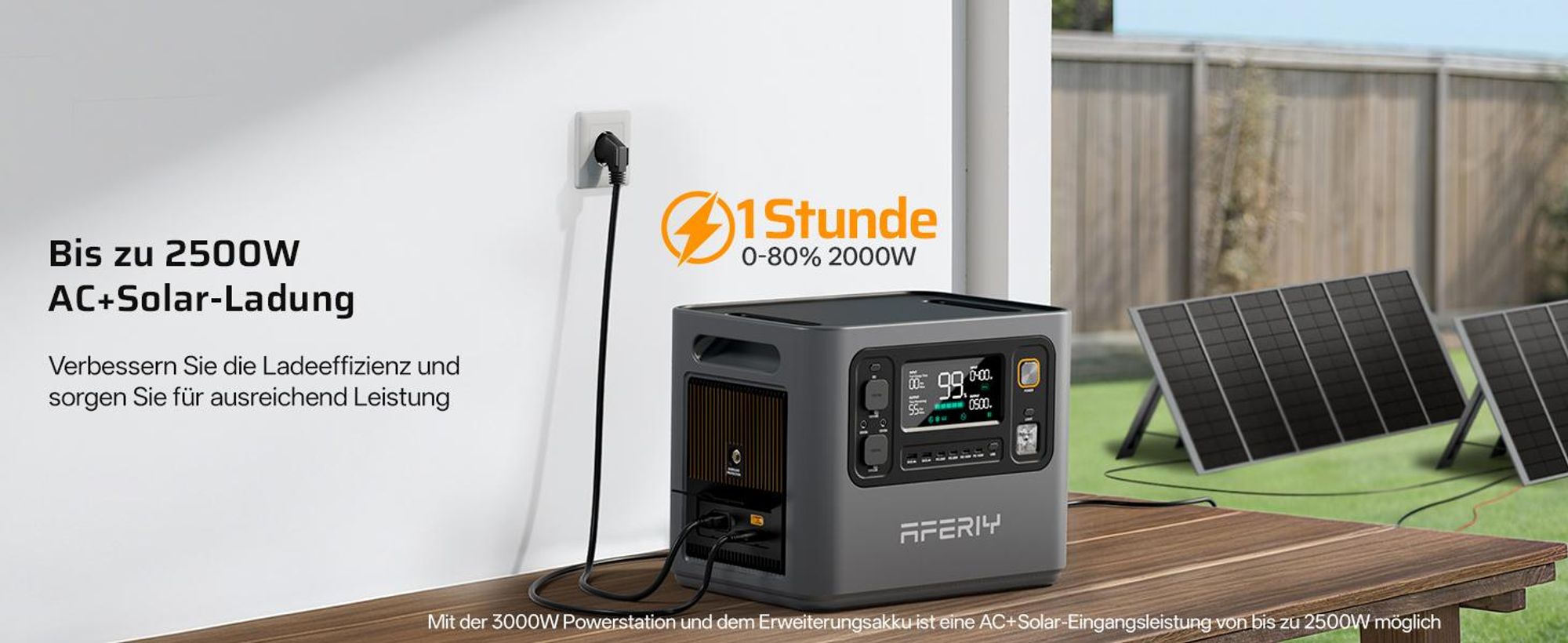 AFERIY P300 3000 W 2048 Wh Powerstation, 1200 W Solar, 1,5 h Schnellladung, erweiterbar auf 10,24 kWh, 220–240 V, für Camping und Zuhause