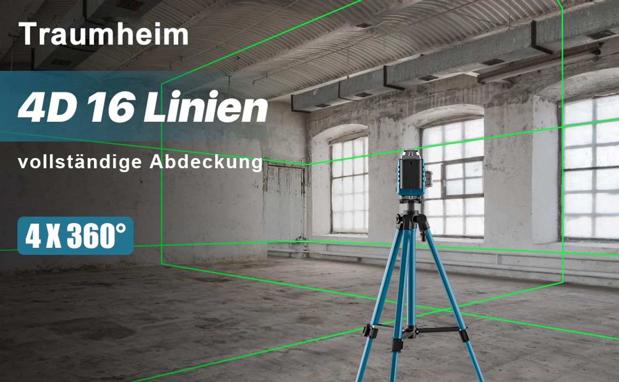 Kreuzlinienlaser profi 4D 16 Lines Laser Level 360º Rotary, LED-Anzeige, Automatische Kreuzlinienlaser mit 2x3,0Ah Batterie, IP54 Staub & Wasserschutz