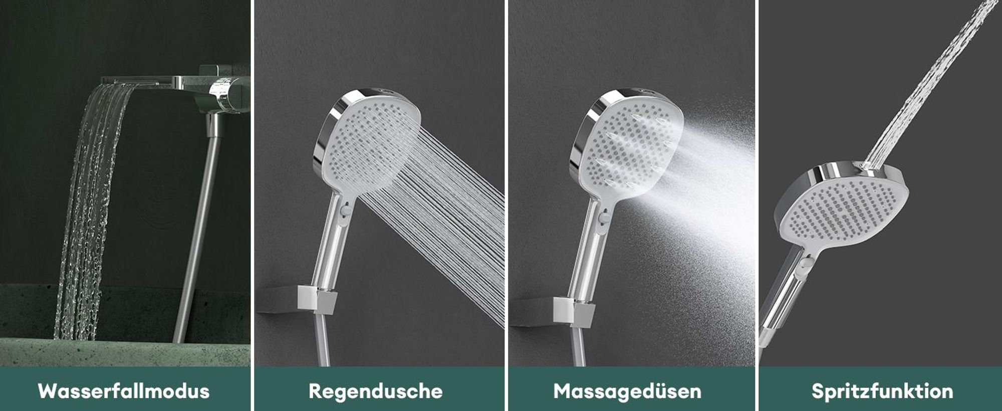Mai & Mai Badewannenarmatur mit Handbrause Wasserfall Wannenarmatur 4 Strahlarten Wandarmatur für Badewanne aus Messing Silber DSN-403
