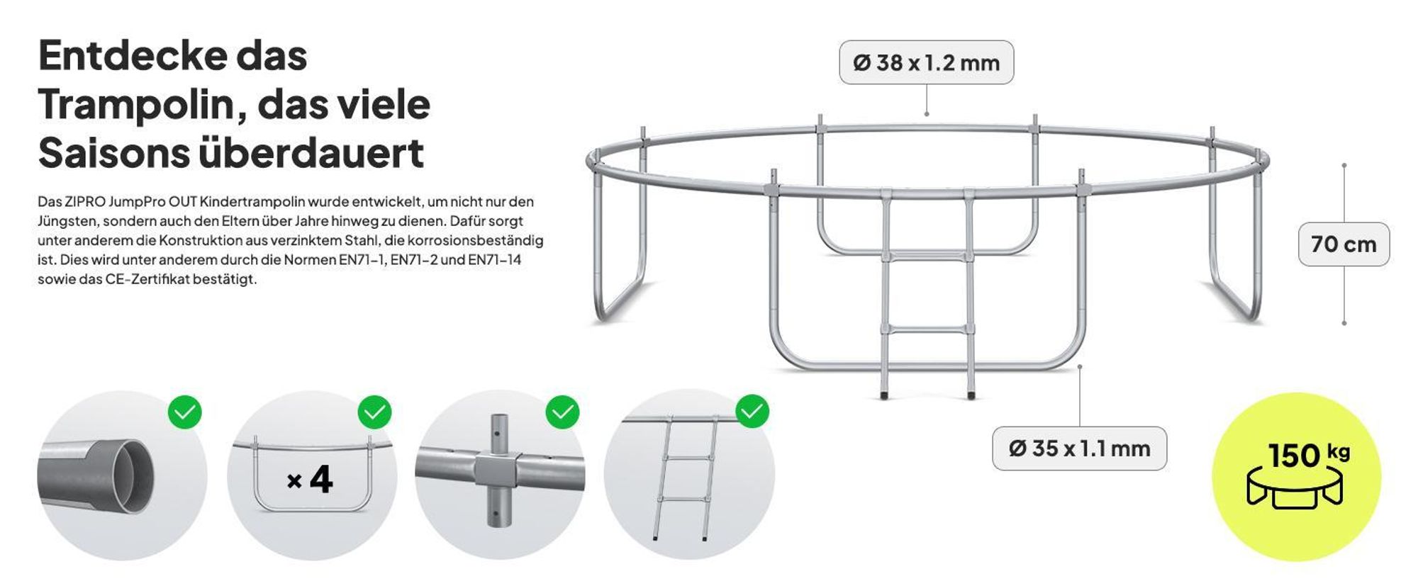 ZIPRO Trampolin Jump Pro Premium | 10FT Ø 312 cm | Gartentrampolin Kindertrampolin Komplett-Set inkl. Netz, Leiter & Randabdeckung, Outdoor, Grün