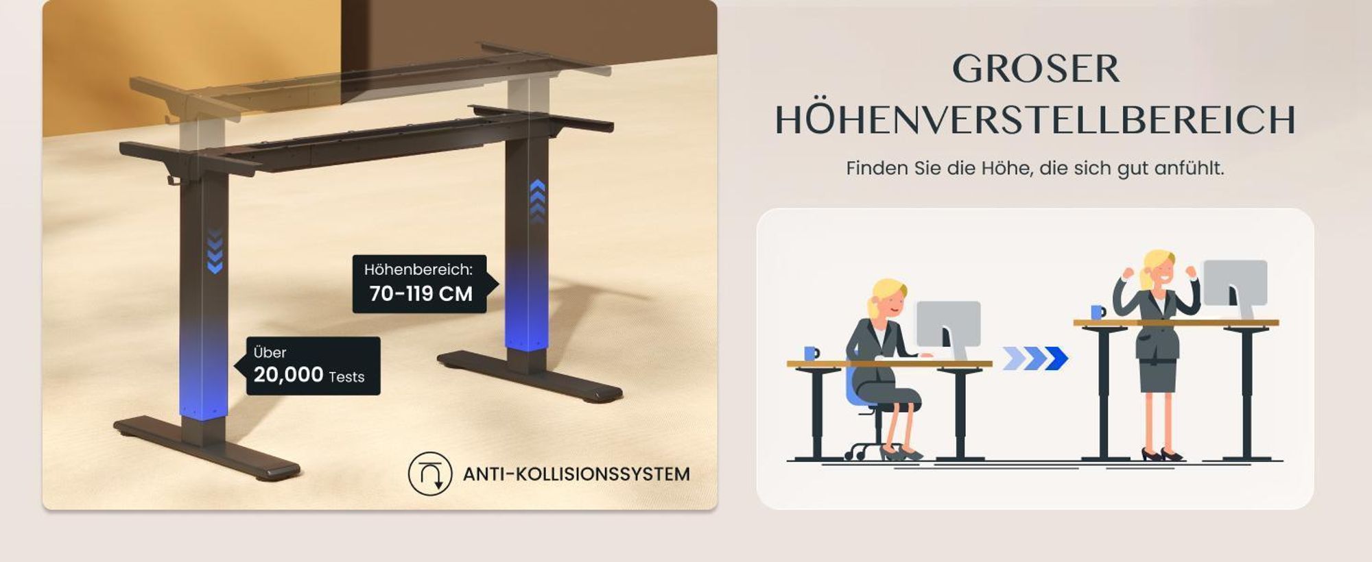 FlexiSpot E1 Pro Höhenverstellbarer Schreibtisch Elektrisch, Dualmotor 120 kg Tragkraft 4 Memory-Steuerung, Anti-Kollisionsschutz (Mousseweiß)
