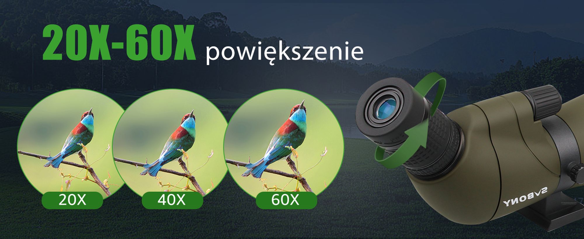 Luneta Svbony SV13 20-60x80 z adapterem do smartfona, wodoodporna lornetka lornetkowa HD z futerałem, teleskop kątowy FMC Optics
