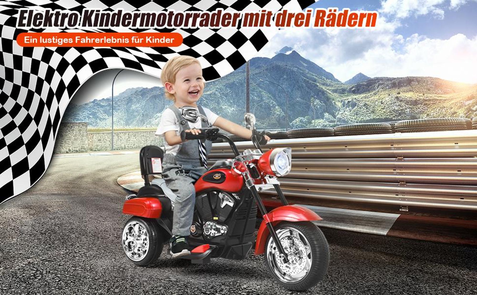 Elektromotorrad 6V, Kindermotorrad ab 3 Jahren, Elektro-Motorrad mit einstellbaren Scheinwerfern & Hupe & Pedalen (Weiß)