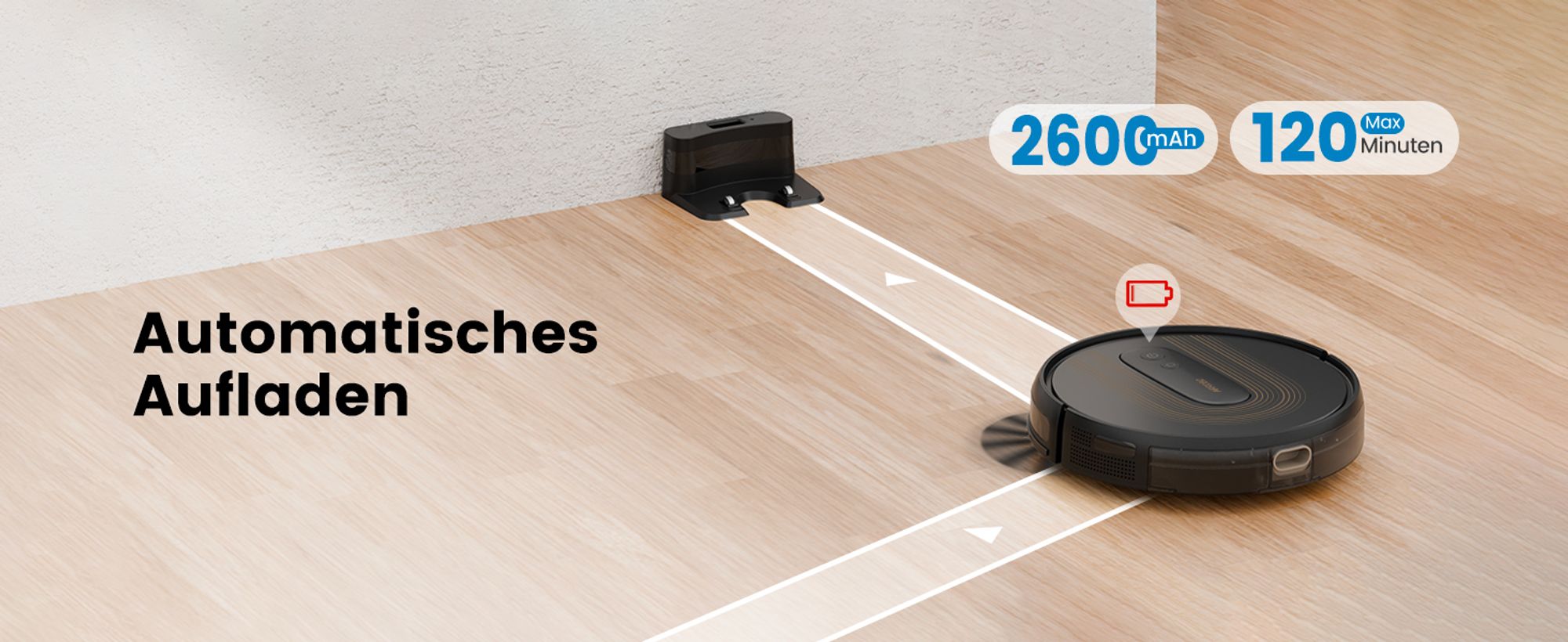 AIRROBO G50 Saugroboter fuer Tierhaare, Harte-boeden, Teppiche, 4000Pa Saugleistung, 140 m² Reichweite, Steuerung mit App/WiFi