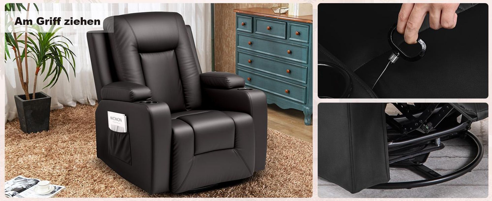 COMHOMA Fauteuil TV – pivotant à 360 degrés – avec fonction rocking, fauteuil relaxant pour la maison/le bureau