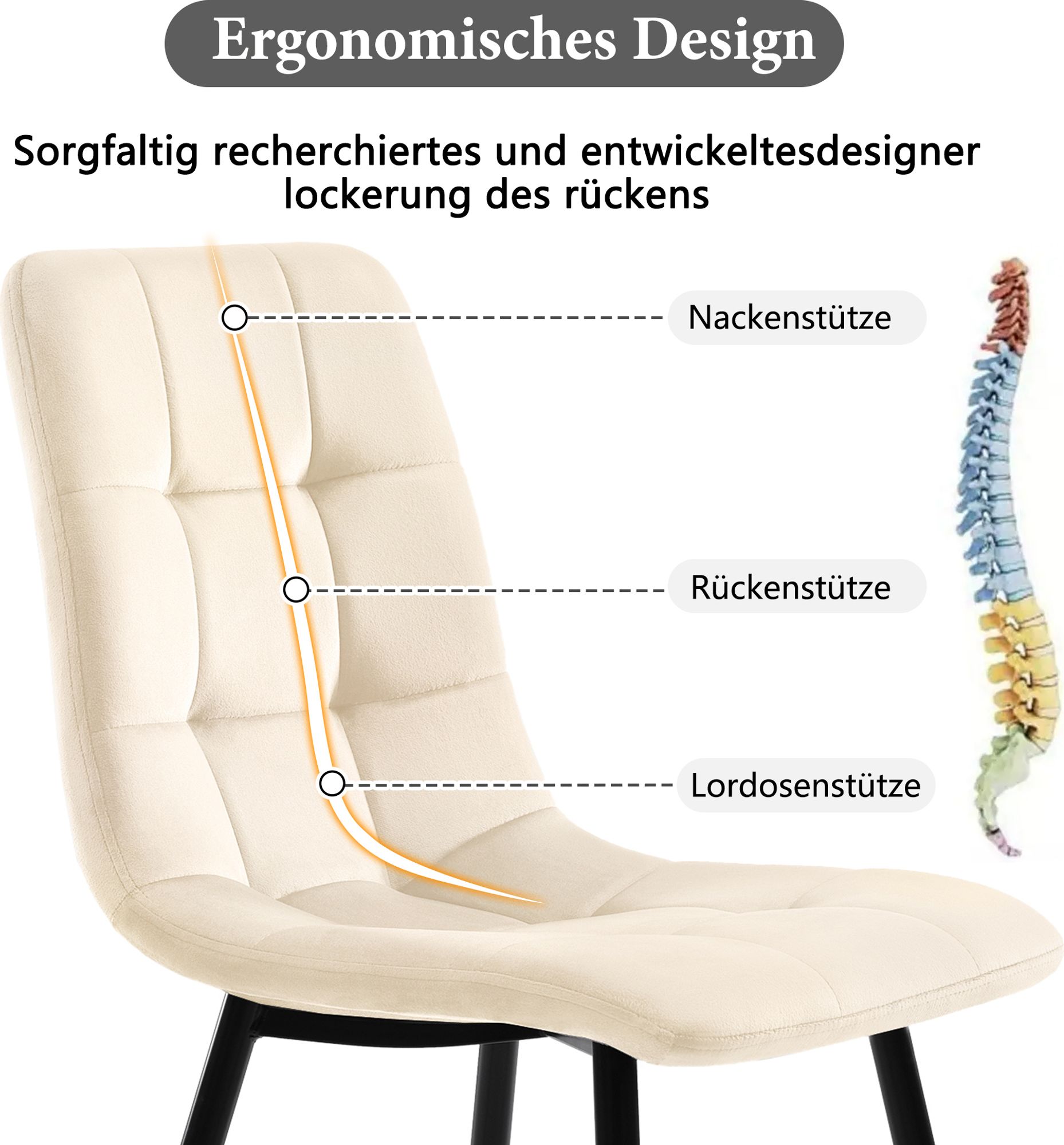 Flieks Essgruppe Esstisch mit 4 Esszimmerstuhl, Sitzgruppe Küchentischset 5tlg., Küchentisch mit 4 Esszimmerstuhl, Stuhl mit Samtbezug, Beige Schwarz
