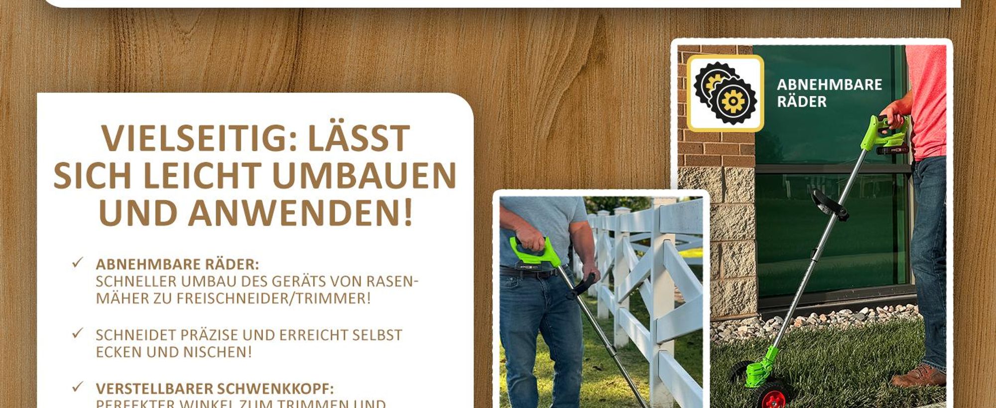 Genius Rotorazer Akku Rasentrimmer (22tlg.) Rasenkantenschneider Freischneider 8 in 1 mit Akku, einstellbarer Schnitttiefe, 7 Messerscharfe Klingen