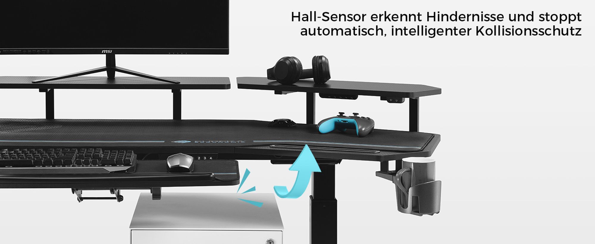 EUREKA ERGONOMIC Elektrisch Computertisch 182×76cm Höhenverstellbarer Schreibtisch Stehpult Gaming Tisch mit Monitorständer und Tastaturablage