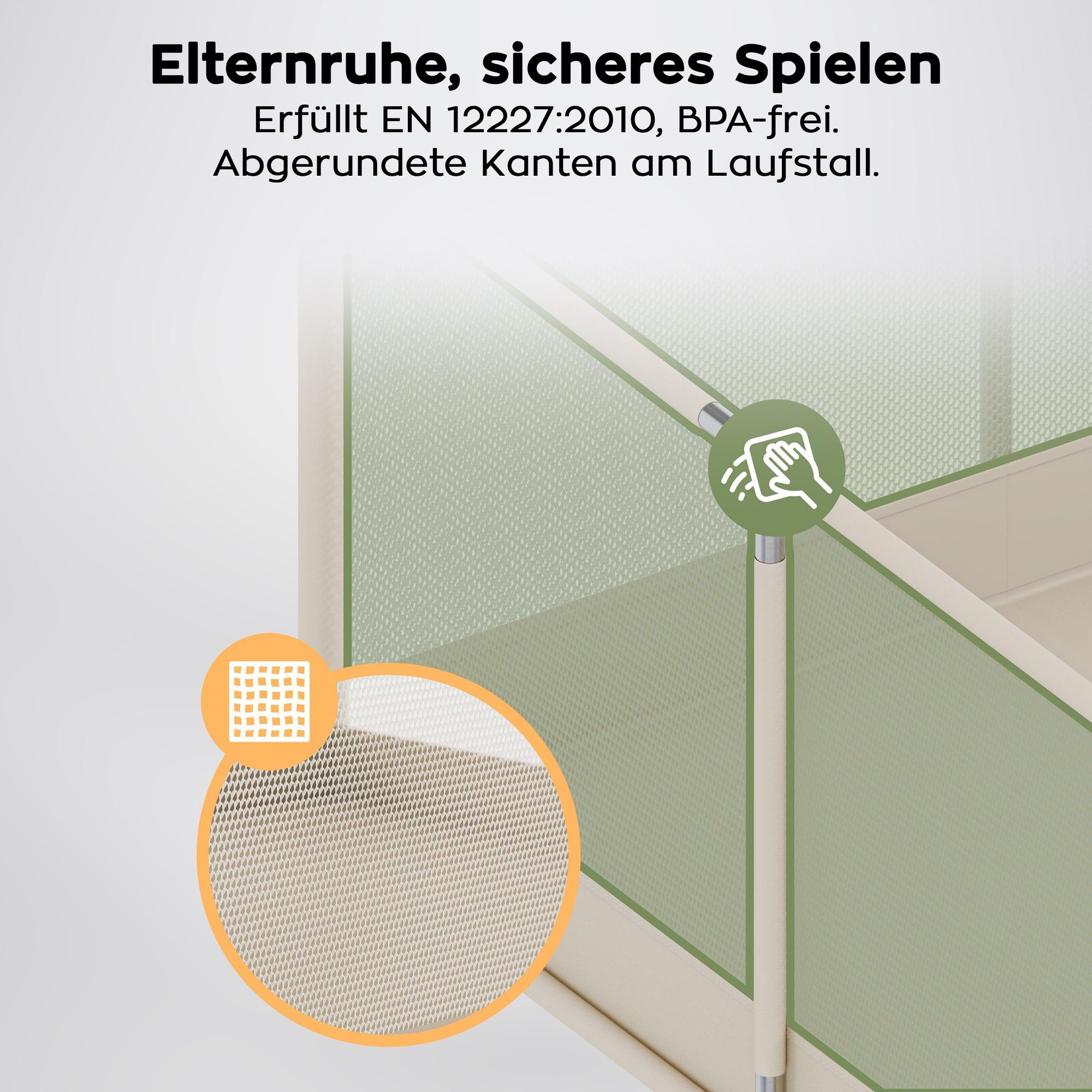 Laufstall Laufgitter 120 x 180 cm Krabbelgitter mit atmungsaktivem Netz Playpen Tragetasche  Laufgitter faltbar mit Tür von 6 bis 36 Monaten Beige