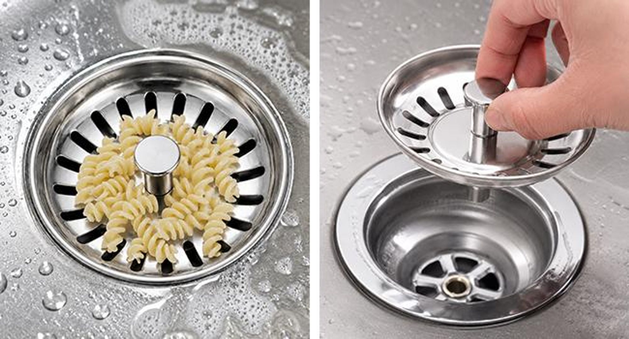 KRUMAD Abflussstopfen mit Sieb 79 mm, Waschbeckenstöpsel aus Edelstahl, Siebkörbchen für Spülbecken, Spülenstopfen Küche, Ablaufstopfen