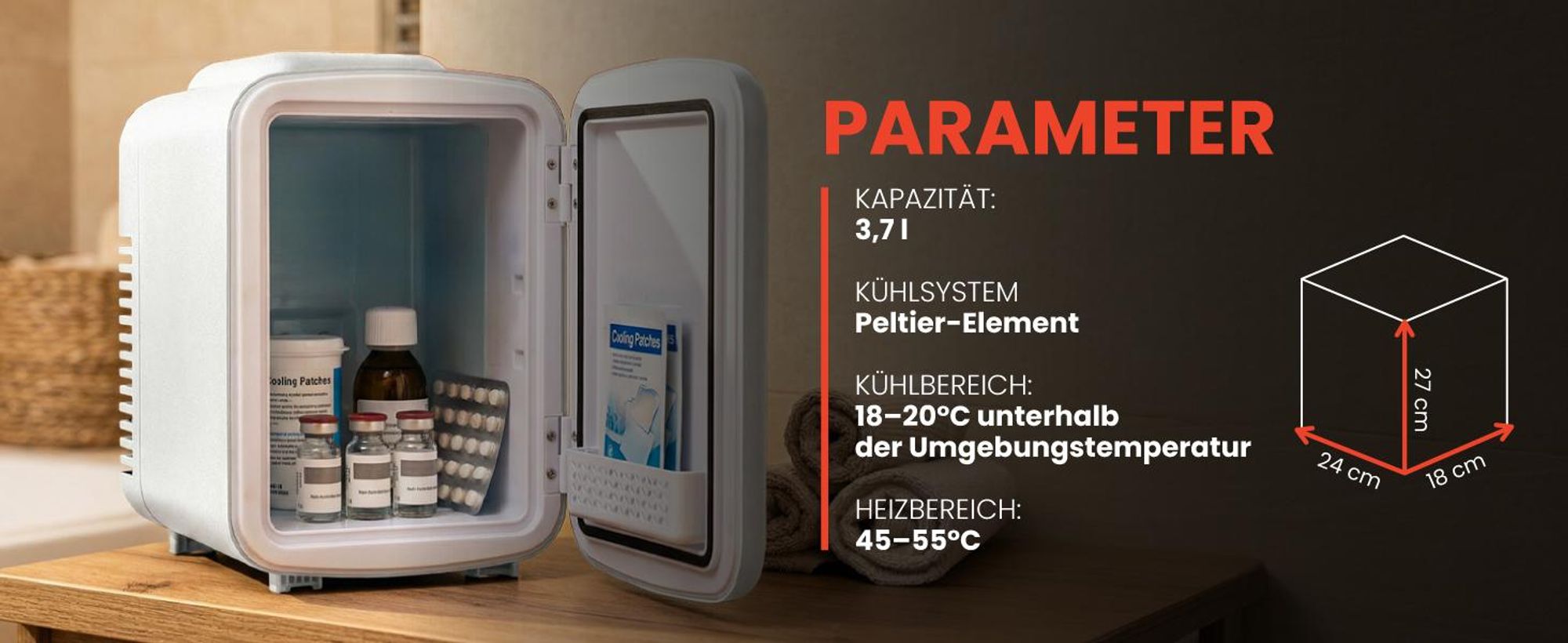 Kühlschrank kühlt heizt 4 Liter für Medikamente Getränke Kosmetik