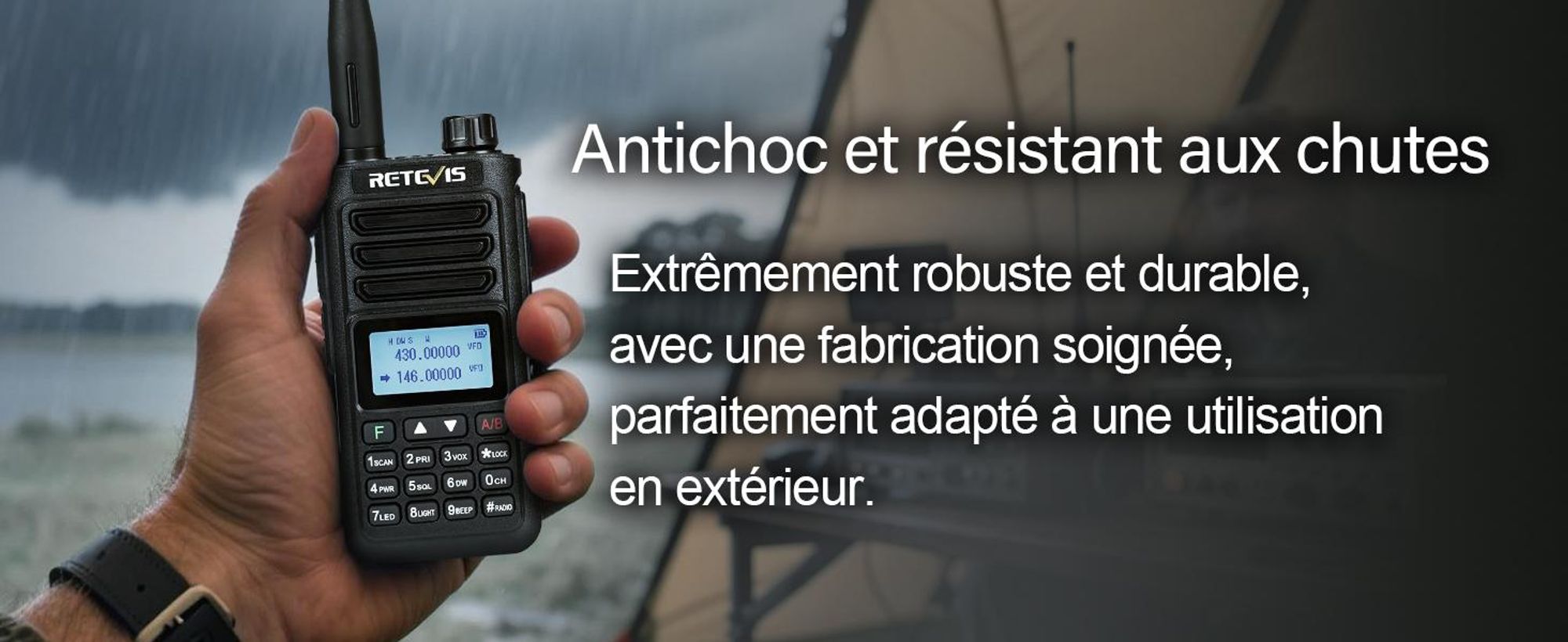 Retevis RA89 radio amateur, haute performance, IP68 étanche, bi-bande, VFO, batterie 2500 mAh, talkie-walkie rechargeable type C(2 pièces, noir)