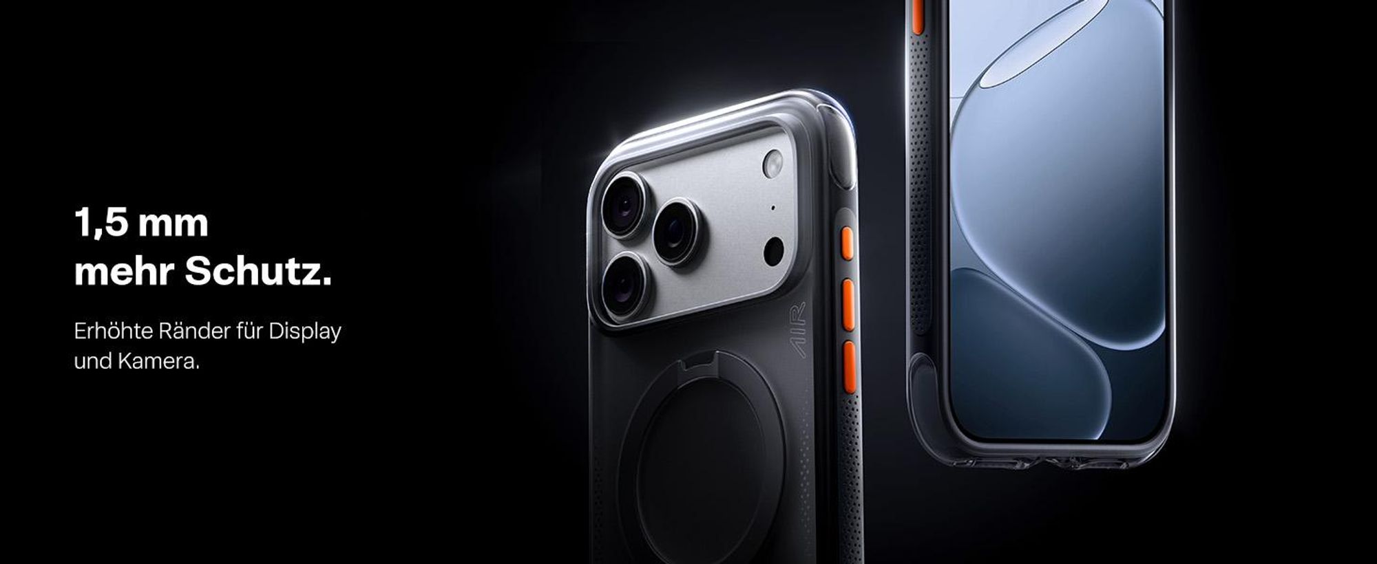 TORRAS Ostand Q3 Air Hülle für iPhone 18 Pro Handyhülle  mit Airbag-Schutz & integriertem Ständer, Schwarz