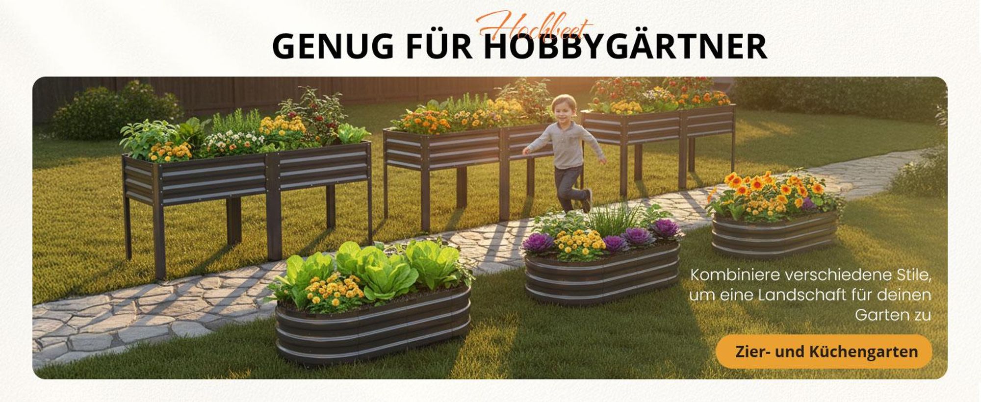 KING BIRD Hochbeet Metall 174x90x30cm,Pflanzkübel Blumenkasten mit 8 T-Etiketten&Handschuhen,Pflanzkasten für Garten aus Verzinktem Stahl,Grau