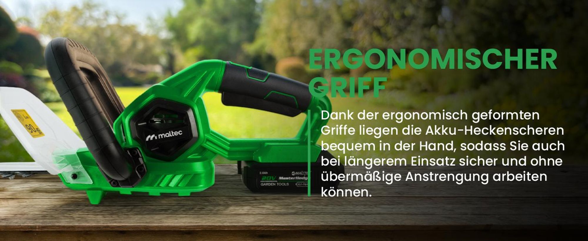 Elektrische Akku-Heckenschere 20V, 58cm Schnittlänge, 2Ah Akku
