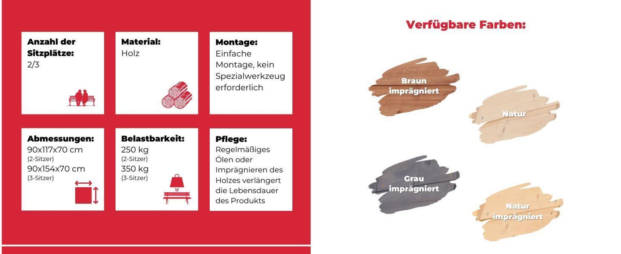 MODO24 Gartenbank Holz, 3-Sitzer, Friesenbank, Parkbank, Sitzbank, Massivholz, 90x154x70 cm, Grau Imprägniert, MIRA