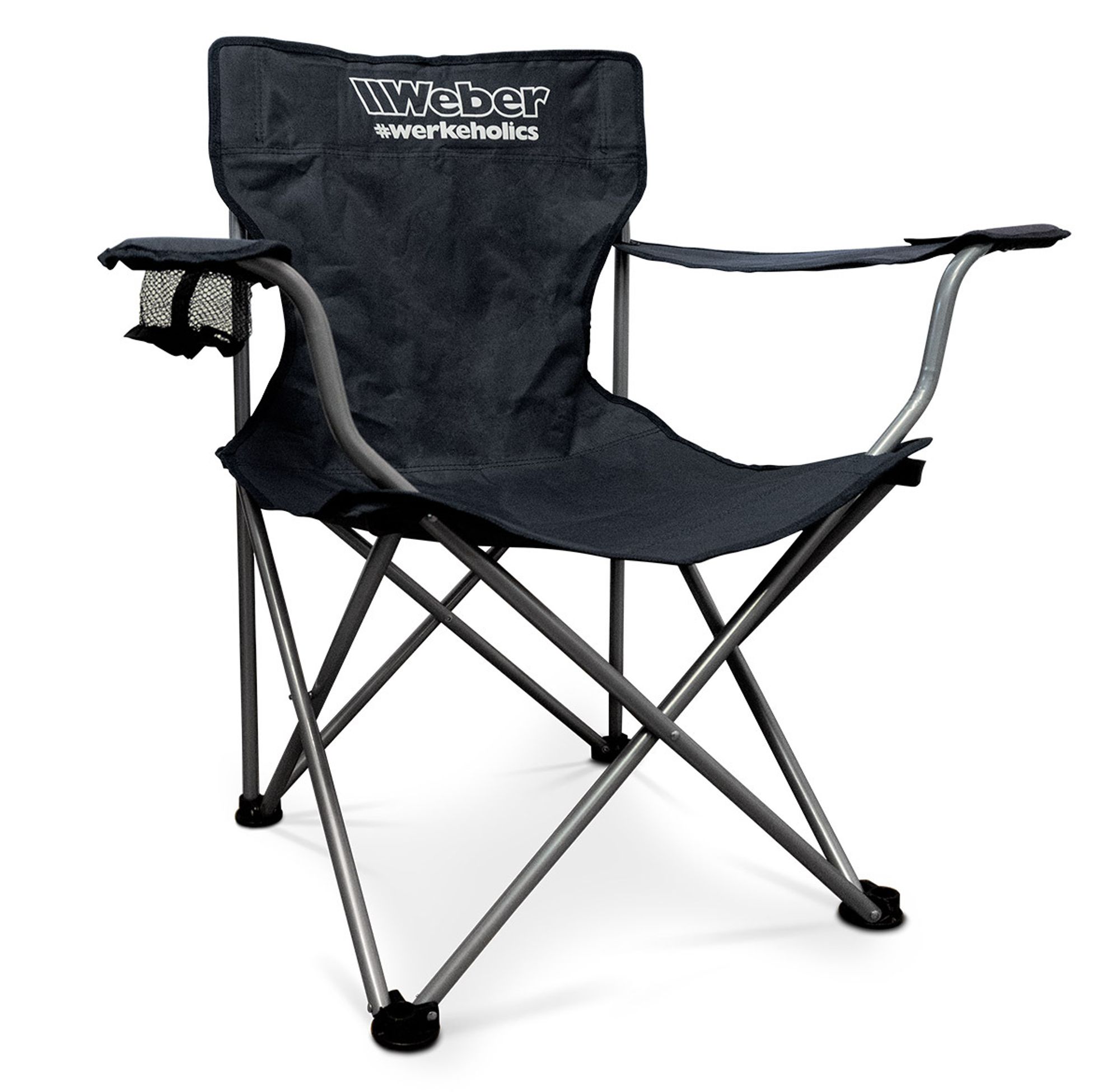 Weber Campingstuhl Schwarz klappbar – Faltstuhl mit Flaschenhalter & Tragetasche – belastbar bis 120 kg - ideal für Camping, Festival & Garten