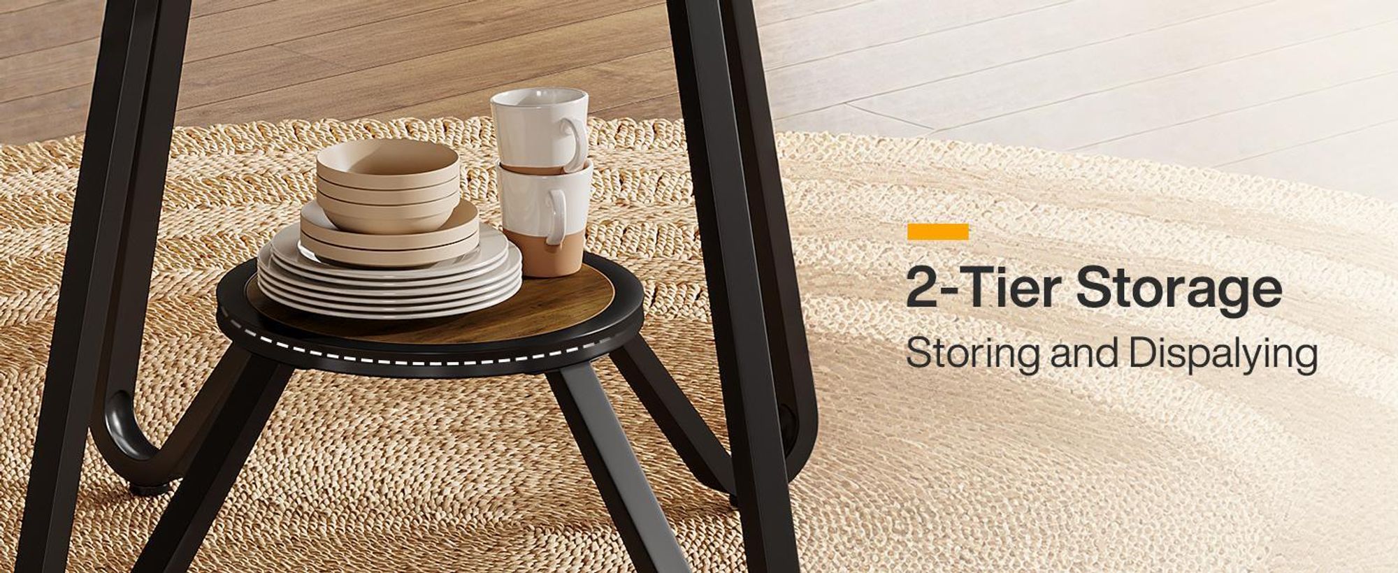 Tribesigns 80 cm runder Esstisch, mit Doppelablagen, kleiner Küchentisch für 2, Esstisch mit Metallfuß im Industrie-Stil, Esszimmer, Kaffee-Esstisch