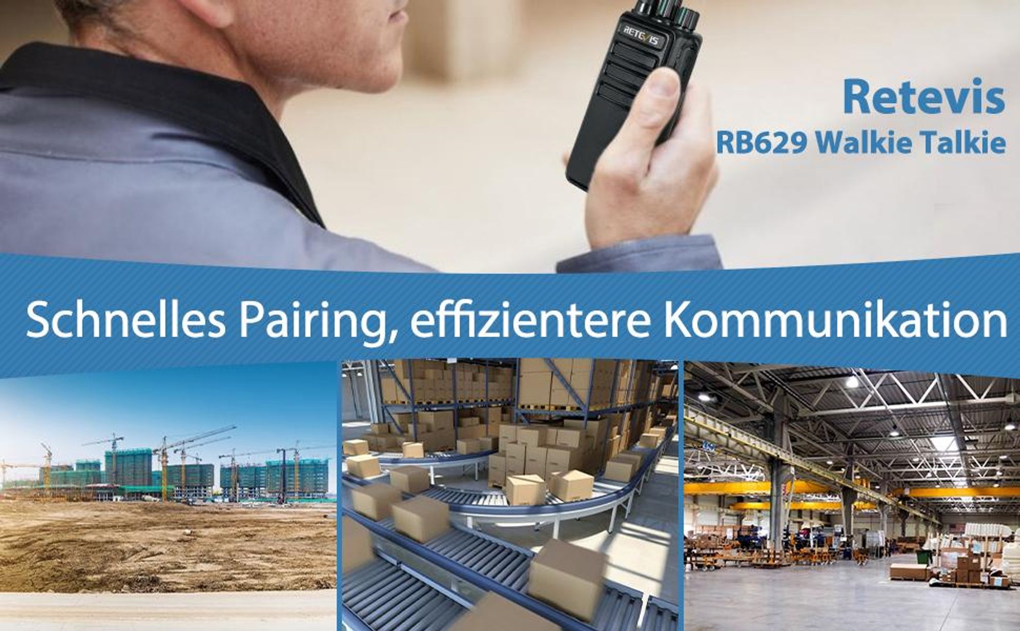 Retevis RB629 Funkgeräte mit Headset, PMR446 walkie talkie mit Drahtloser Klonfunktion, Notfallalarm, VOX, 1100mAh, für Schulen Sicherheit Camping