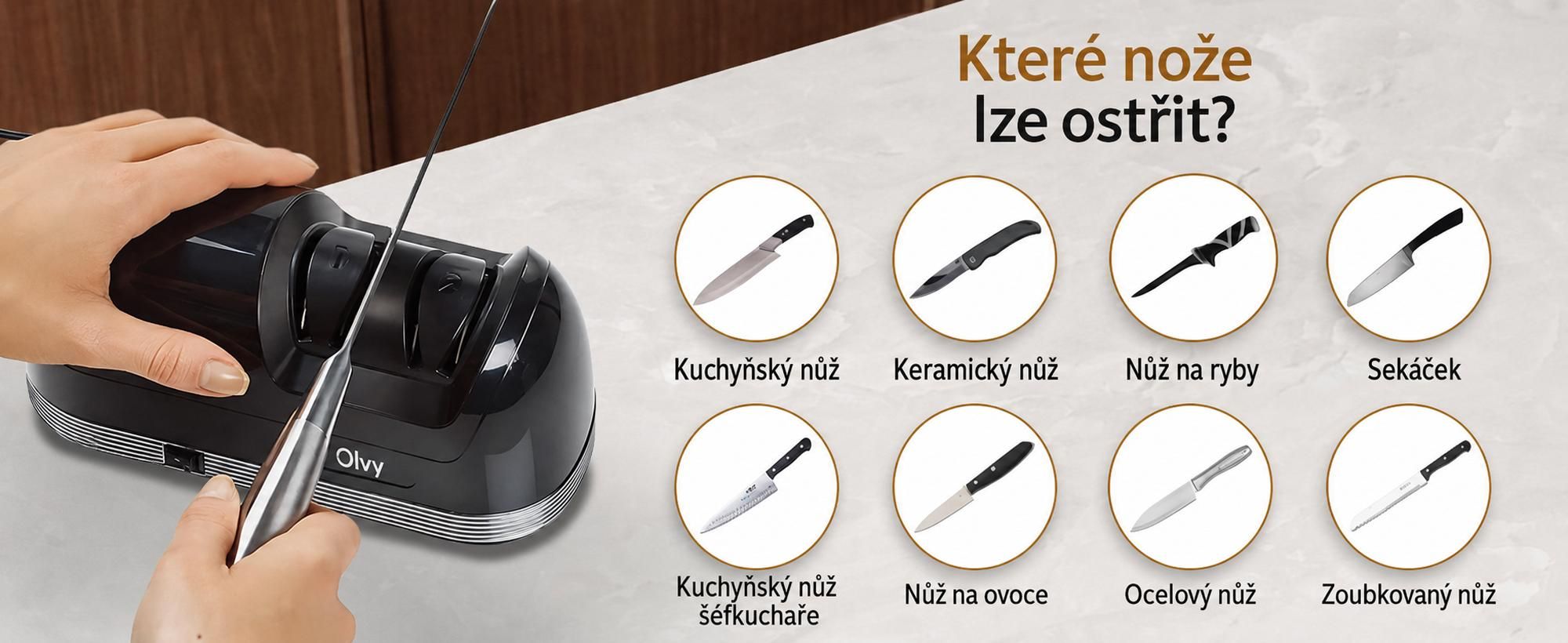 Olvy Elektrický brousek na nože PRO, profesionální diamantový brousek na nože, brousek na nůžky