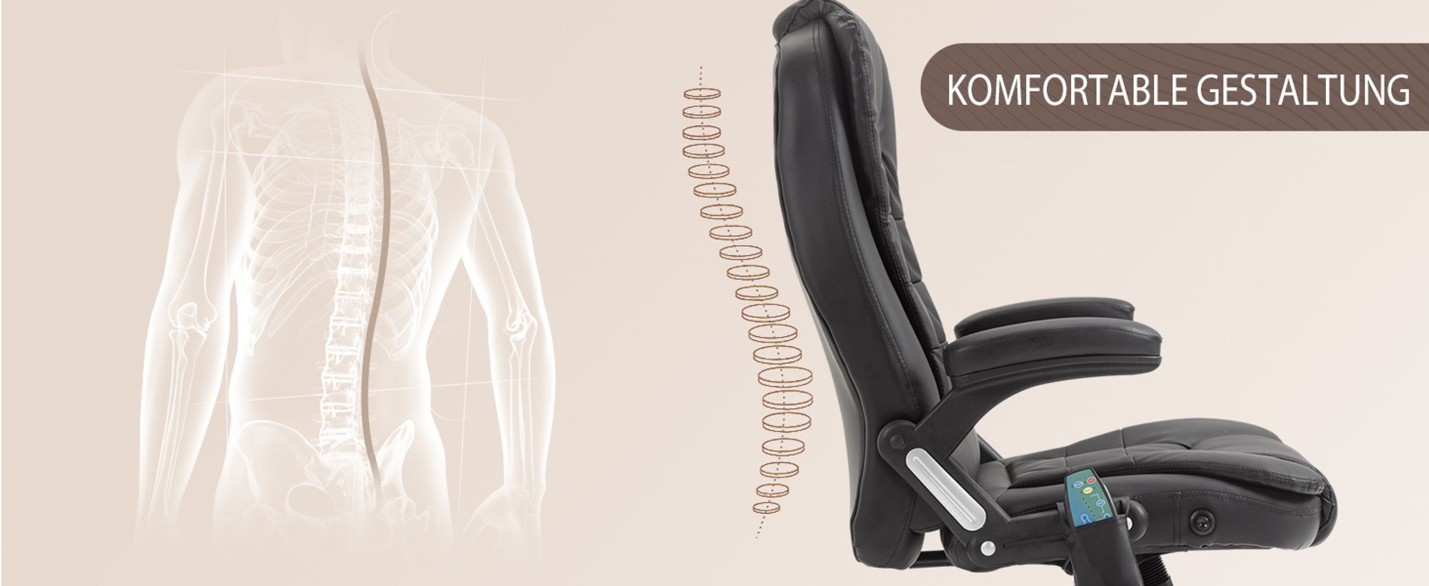 HOMCOM Massagesessel Bürosessel Bürostuhl Chefsessel Gamingsessel 6 Punkt Vibrations Massage mit Wärmefunktion Kunstleder Ledersessel drehbar (Braun)