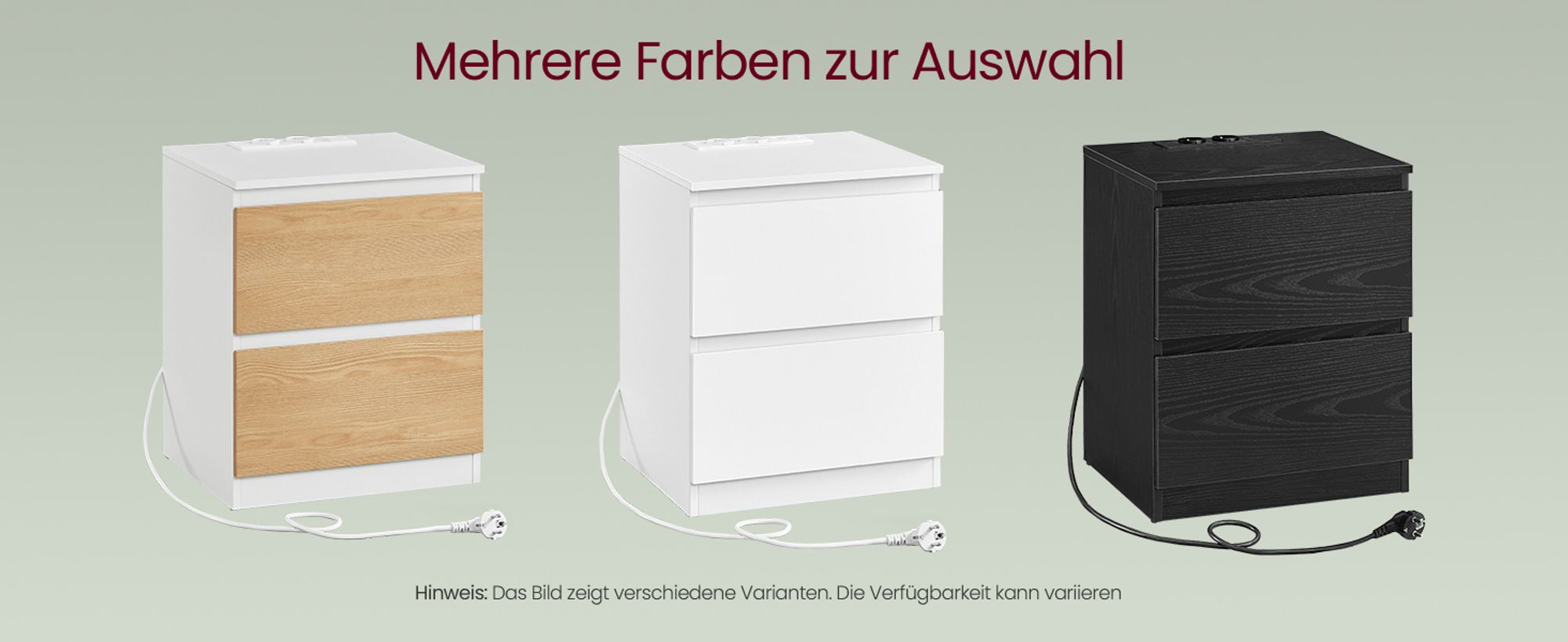 VASAGLE Nachttisch mit Steckdosenleiste, 2er Set, Beistelltisch modern