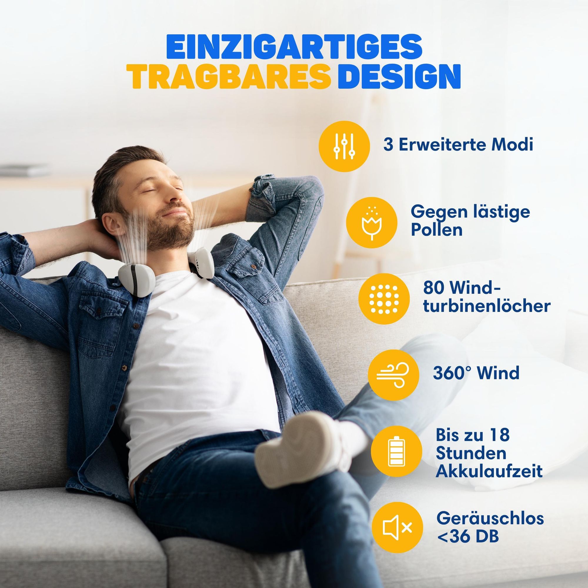Vulpes Goods Nackenventilator, Mini Ventilator, Tragbarer Gesichtslüfter, USB aufladbar, Wiederaufladbar, 3 Stufen
