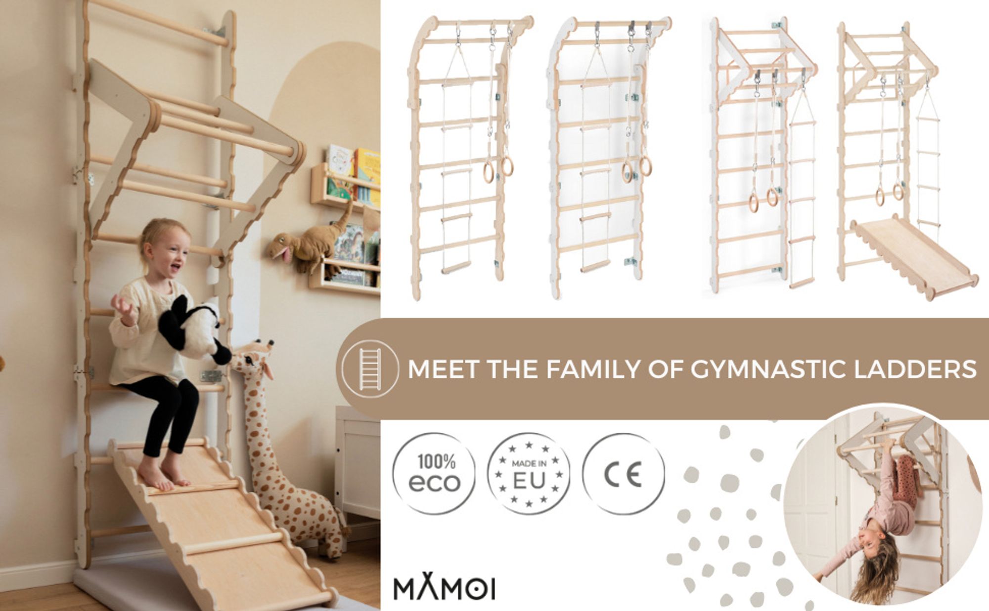 Gymnastický rebrík pre deti, Gymnastický rebrík, Lezecký rebrík, Nástenný gymnastický rebrík, Domáca preliezačka 100% ECO