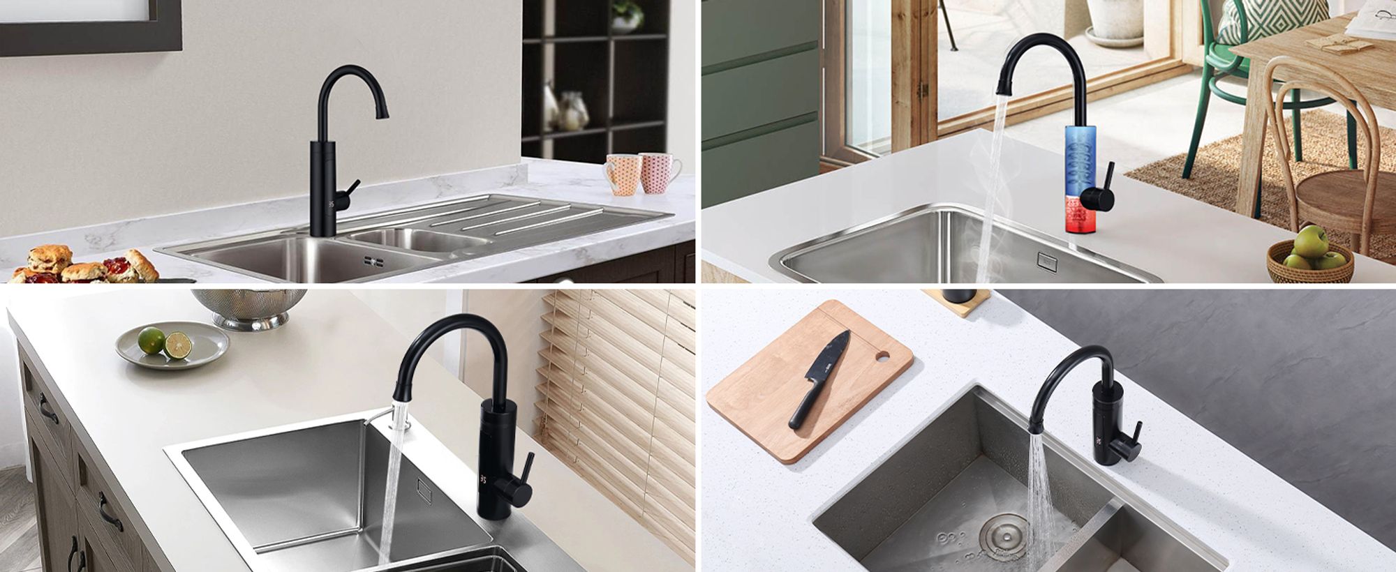 Wasserhahn Küche Homelody 360°Schwenkbar Durchlauferhitzer 230V Elektrischer Küchenarmatur mit LED Edelstahl Spülarmaturen Warmwasserboiler Camping