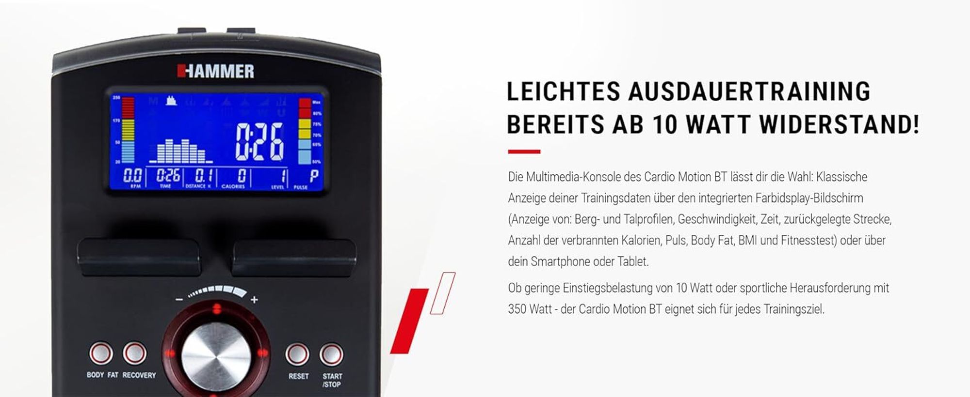 HAMMER Ergometer Cardio Motion BT, Heimtrainer, 22 Programme, max. 130 kg