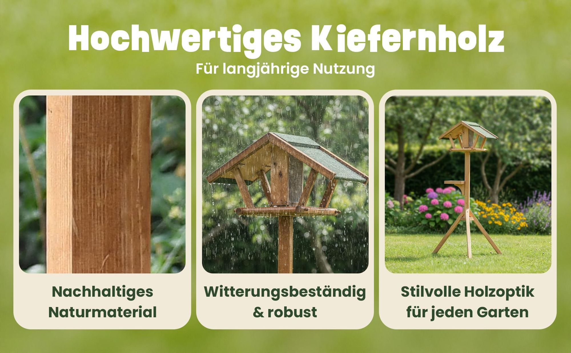 Vogelhaus mit Ständer zooprinz Bird Heaven | 120 cm Höhe | Massivholz Kiefer | Futtersilo & Bitumendach | Wetterfest