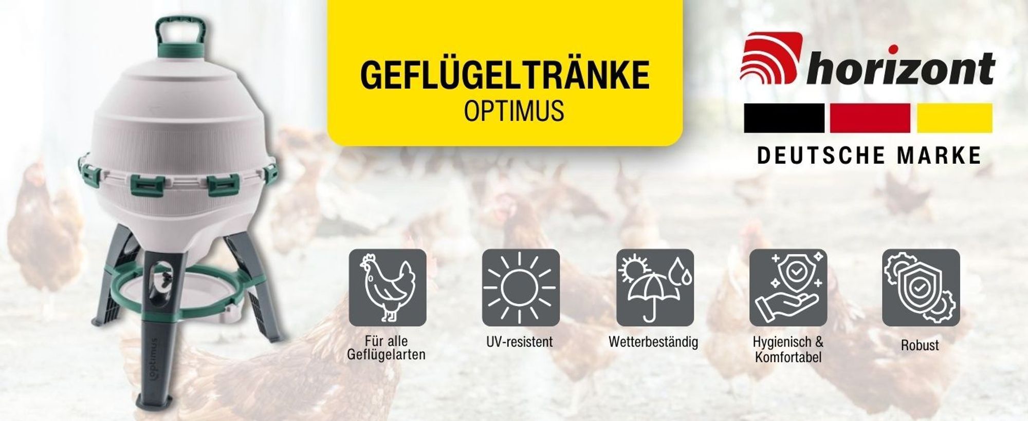horizont Hühnertränke Optimus 25 L für bis zu 25 Hühner, inkl. Ersatztrinkschale, Zweiteiliger Wassertank - Geflügeltränke - Automatische Tränke - Wasserspender